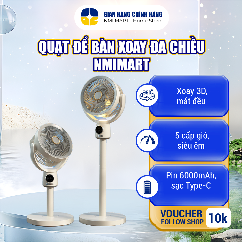 Quạt Để Bàn NMIMART QDB09: Xoay Đa Chiều, Hẹn Giờ, Điều Khiển Tự Động, Tùy Chỉnh Chiều Cao Mát Lạnh. - QDB09-CAOCAP