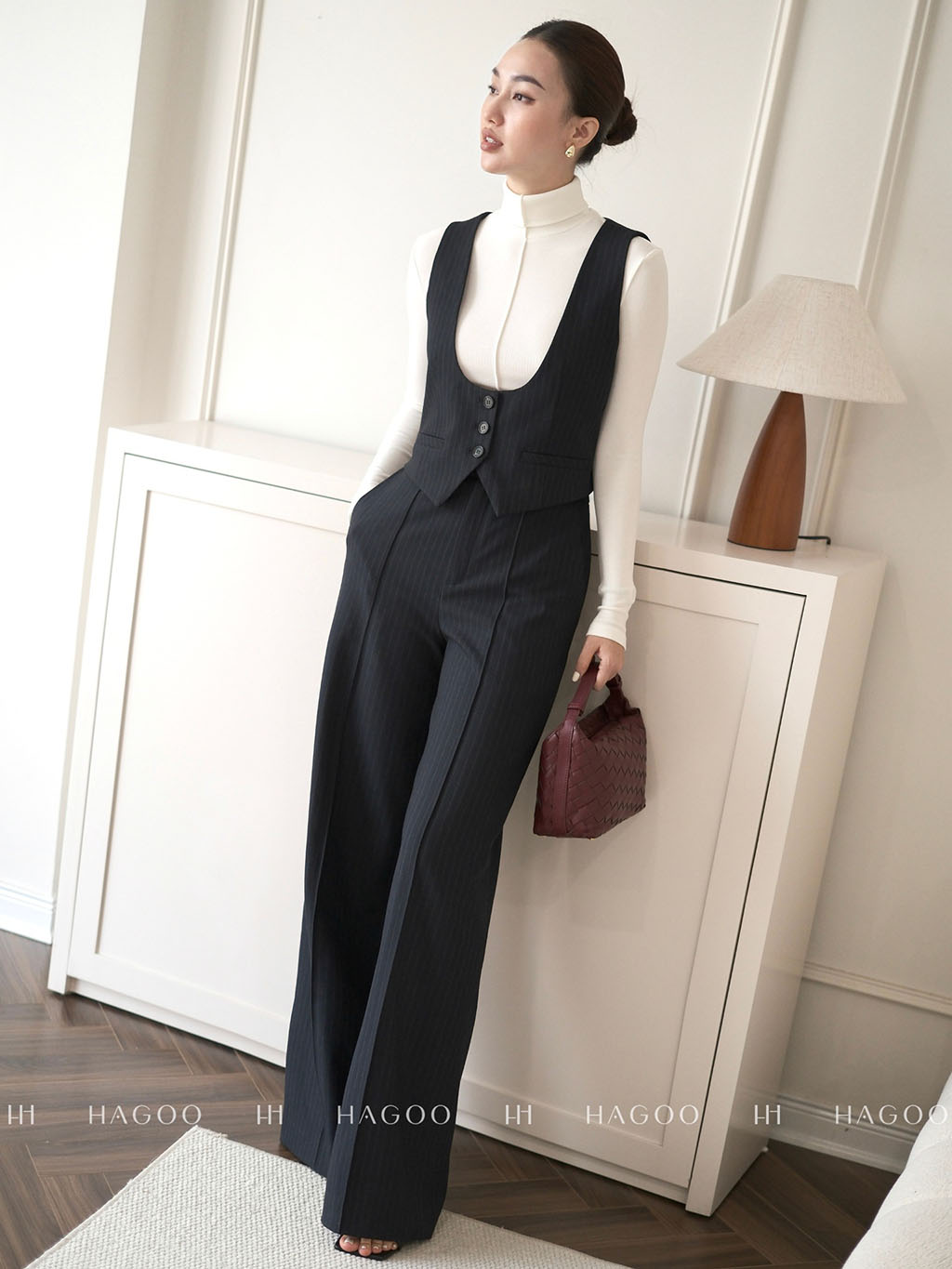 Quần suông kẻ cạp quai nhê HAGOO_thumbnail_5