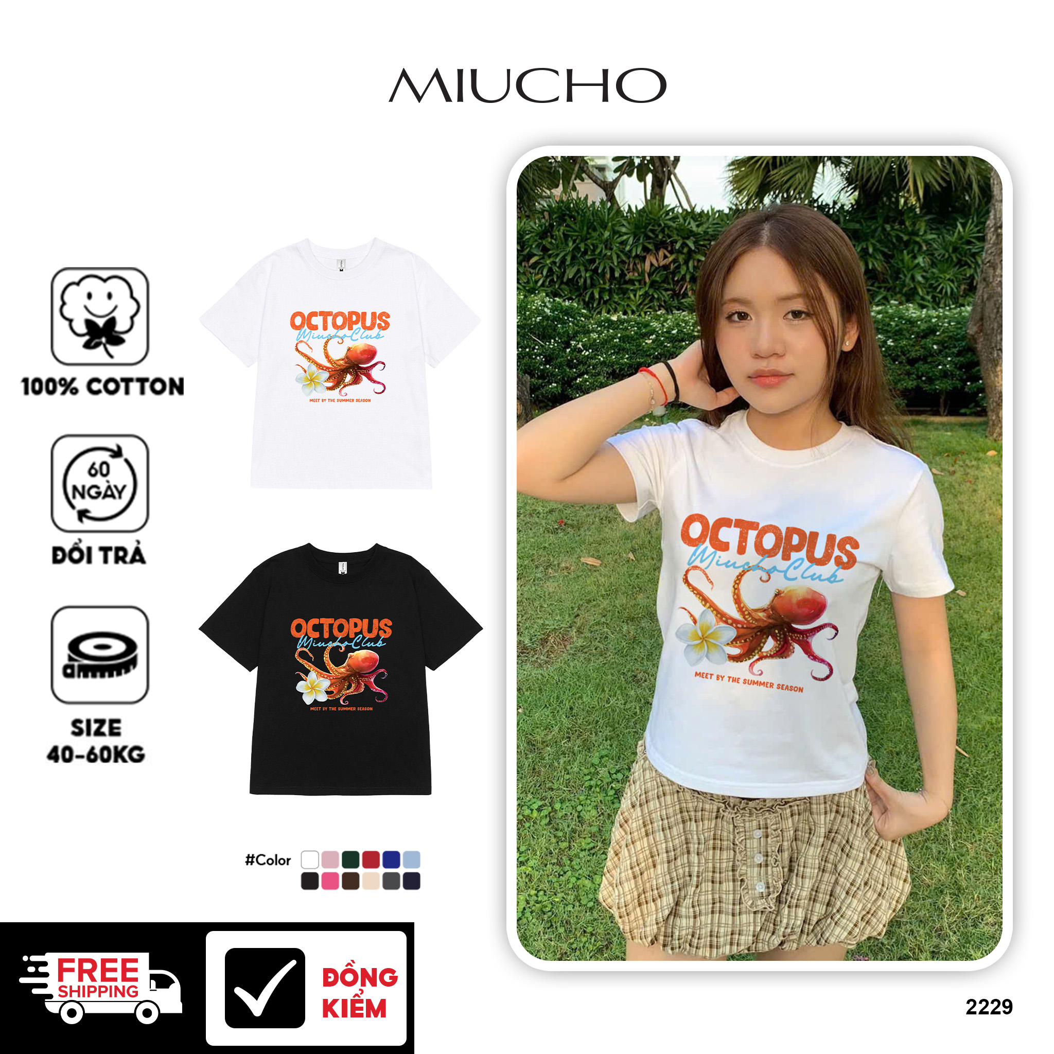 Áo baby tee form ôm hè biển 2229 Miucho cổ tròn vải cotton 4 chiều co giãn thoáng mát in mix_thumbnail_1