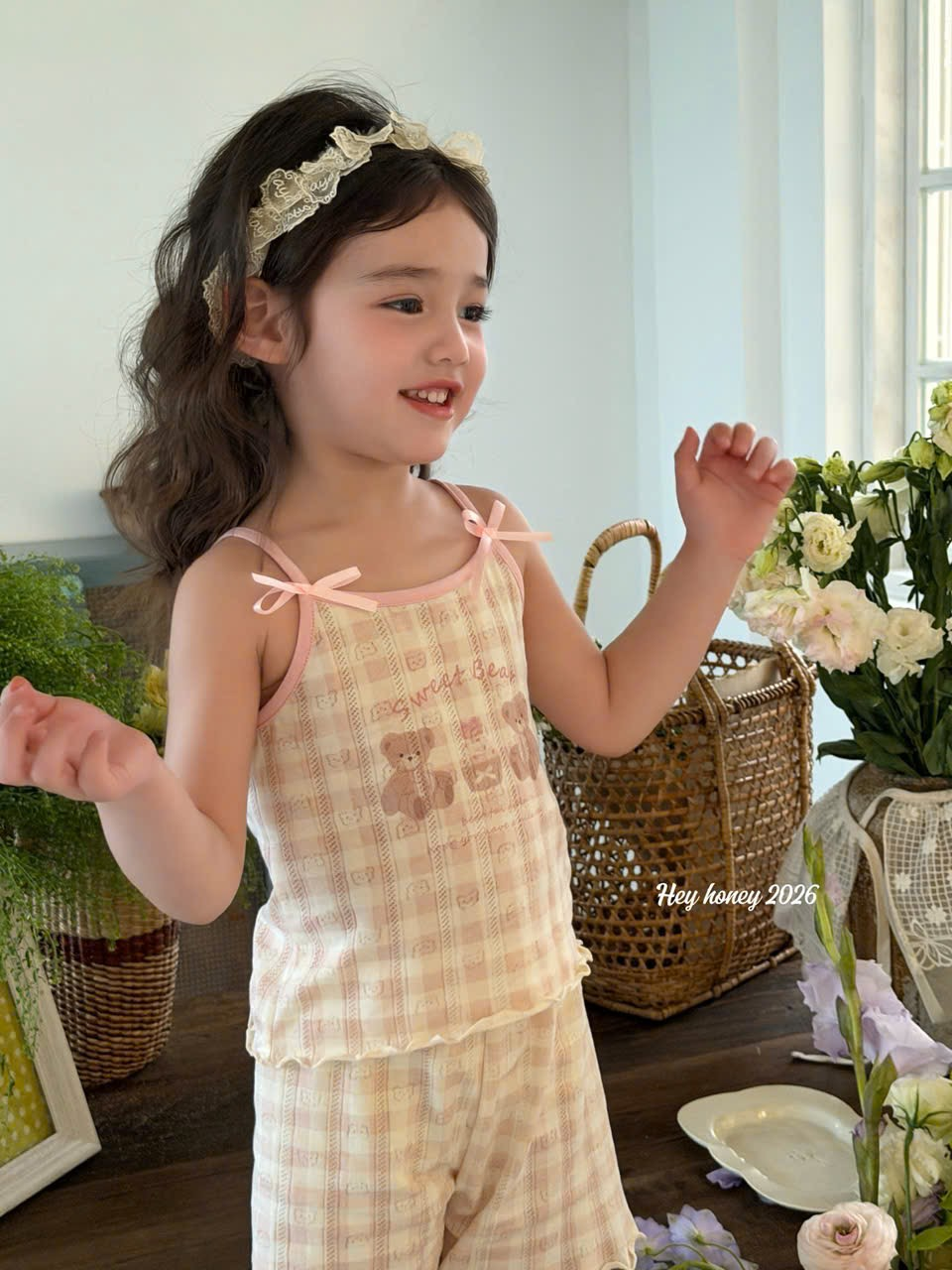 V15 - Set ngủ cotton gấu caro hồng 2 chi tiết hãng HeyHoney_thumbnail_6