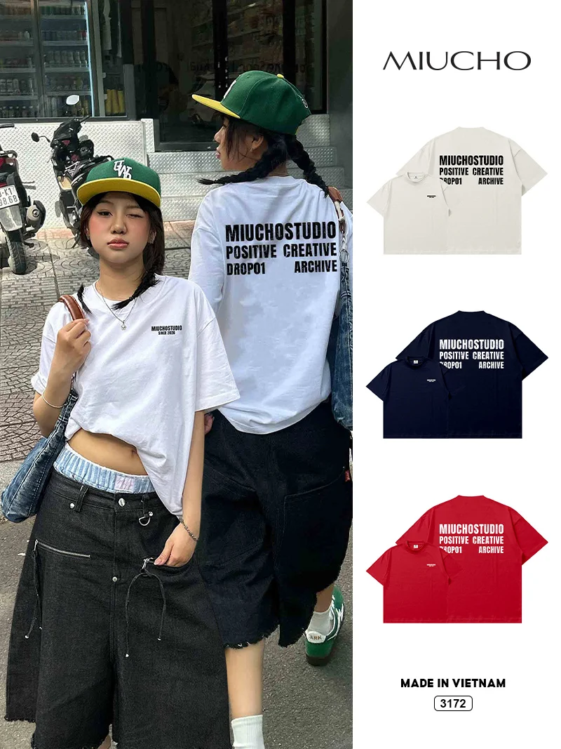 Áo thun boxy nam nữ basic dễ phối Miucho 3172