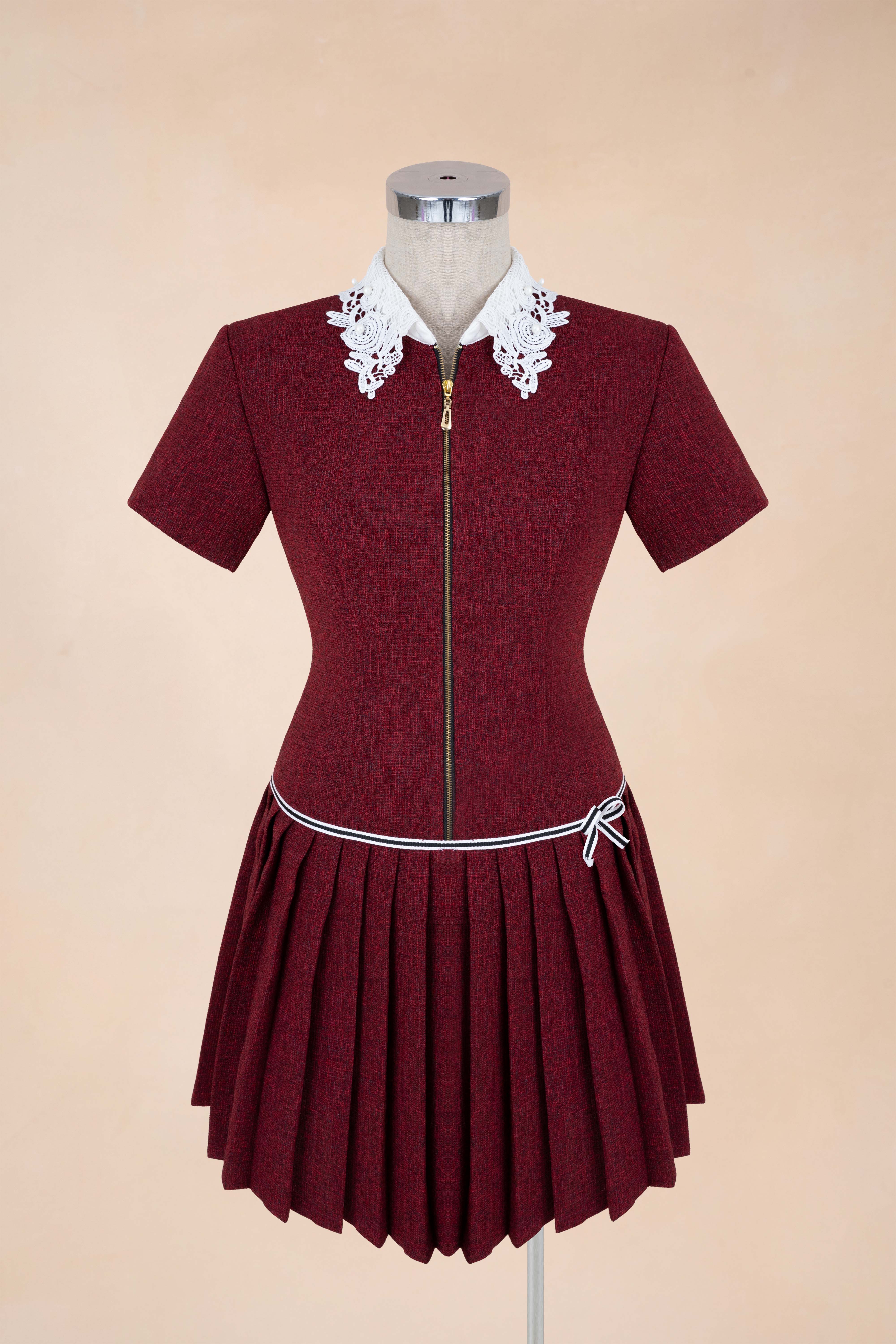 Đầm Xếp Ly Khoá Ngực Cổ Ren_thumbnail_4