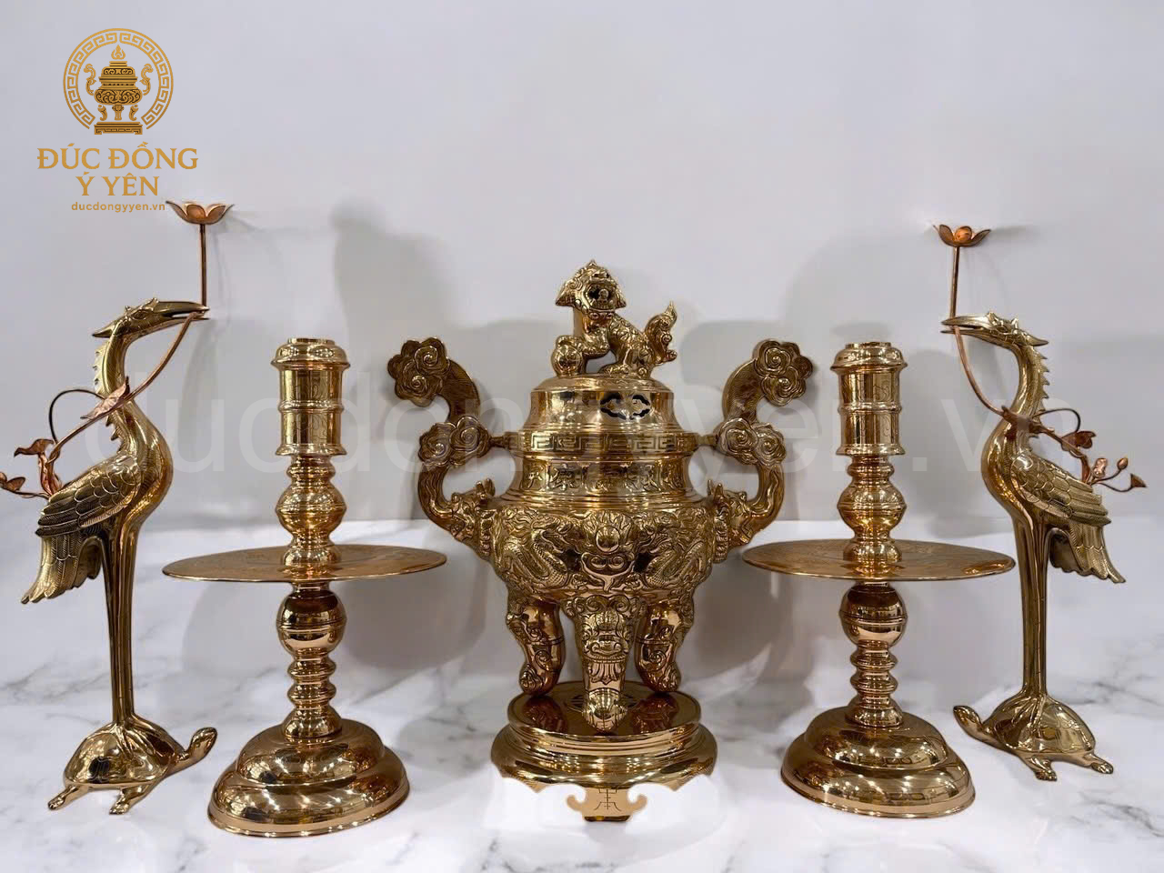 Bộ ngũ sự cao 70 cm đúc đồng đỏ