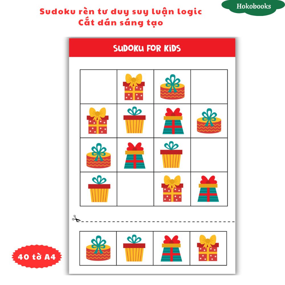 40 tờ Sudoku giấy cắt dán thủ công, Học liệu Montessori Hokobooks rèn tư duy logic, IQ tư duy, giáo dục sớm HL80_thumbnail_4