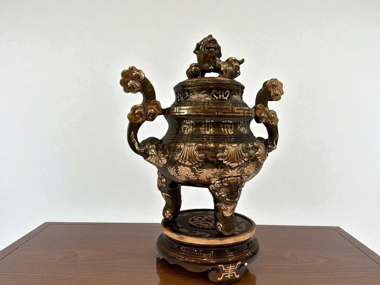 Bộ ngũ sự cao 50cm đúc đồng đỏ hoa văn sòi cạo màu hoa văn _thumbnail_1