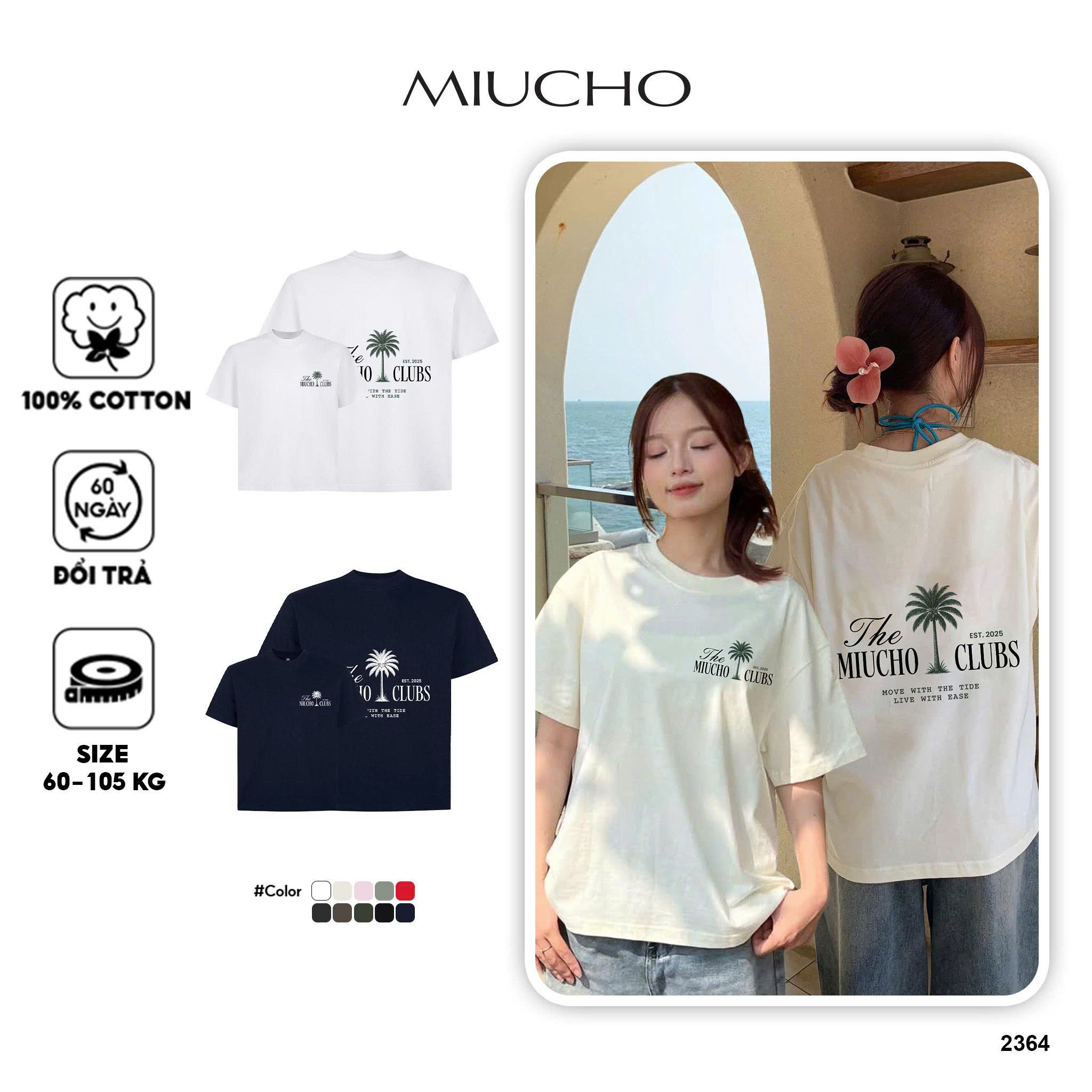 Áo thun local brand form boxy AXD2364 Miucho vải cotton co giãn thoáng mát cổ tròn in mix