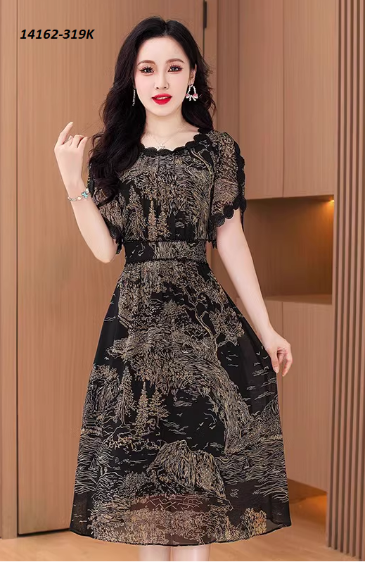 14162-Đầm voan xòe in họa tiết cổ viền sóng cách điệu( voan, lót)_thumbnail_4