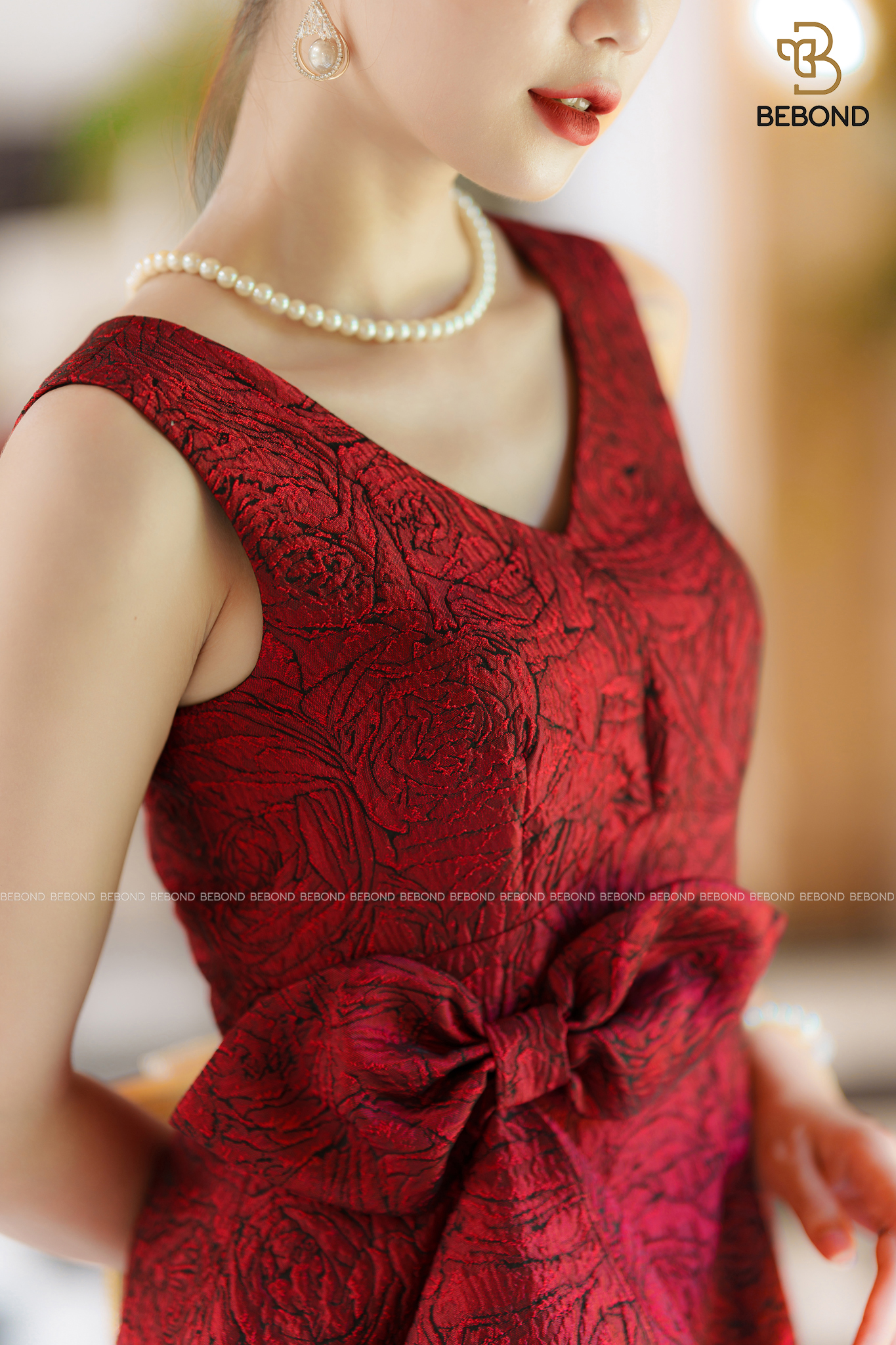 ĐẦM SÁT NÁCH PHỐI NƠ MÀU ĐỎ- MARY DRESS_thumbnail_3