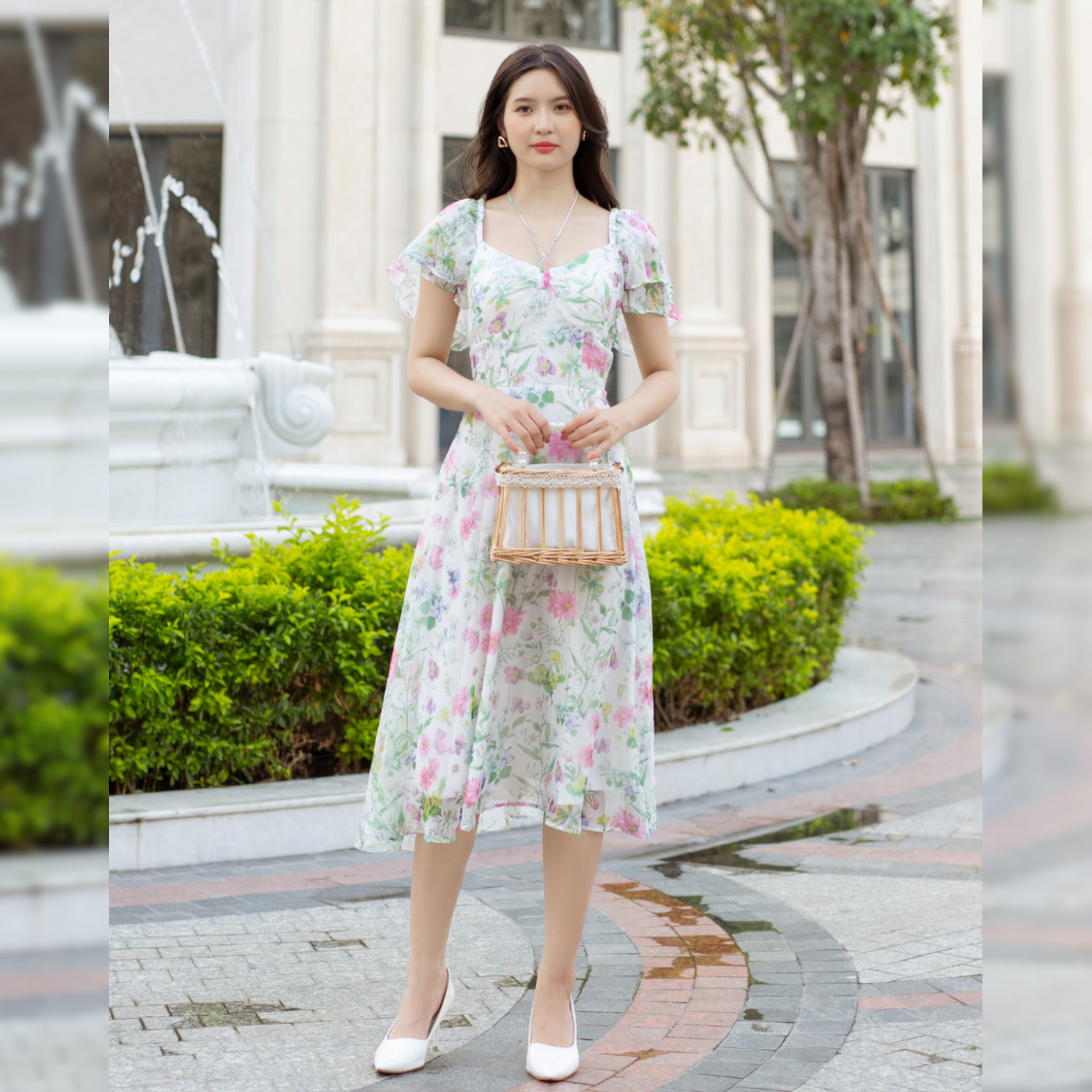 Váy hoa tay cánh tiên cổ V dây đan chéo_thumbnail_2