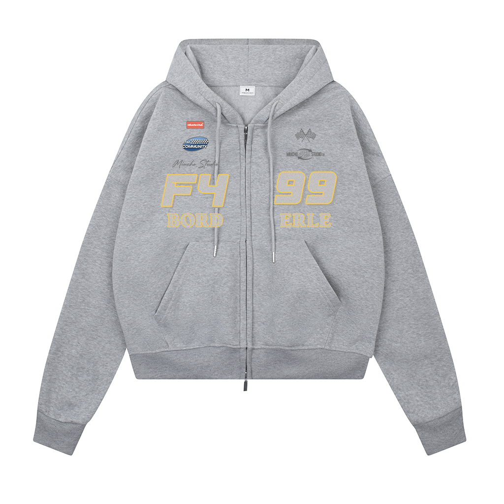 Áo hoodie zip dày basic form boxy HXD1573 Miucho Club vải nỉ bông khóa kéo mũ rộng in mix_thumbnail_0