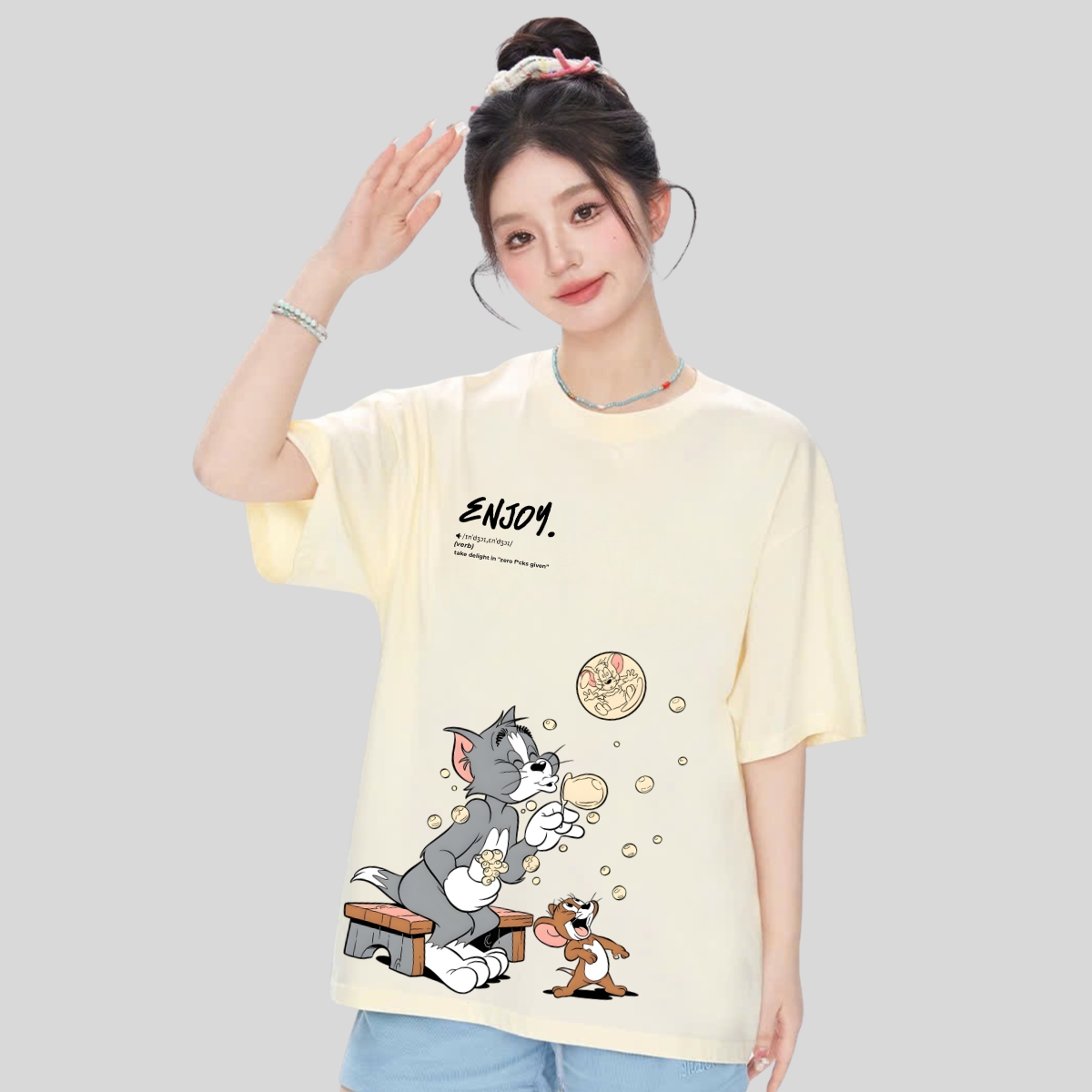 Áo thun unisex UX30-1186 ENJOY Tôm&Jelly thổi bong bóng dáng oversized local brand WETEE_thumbnail_3