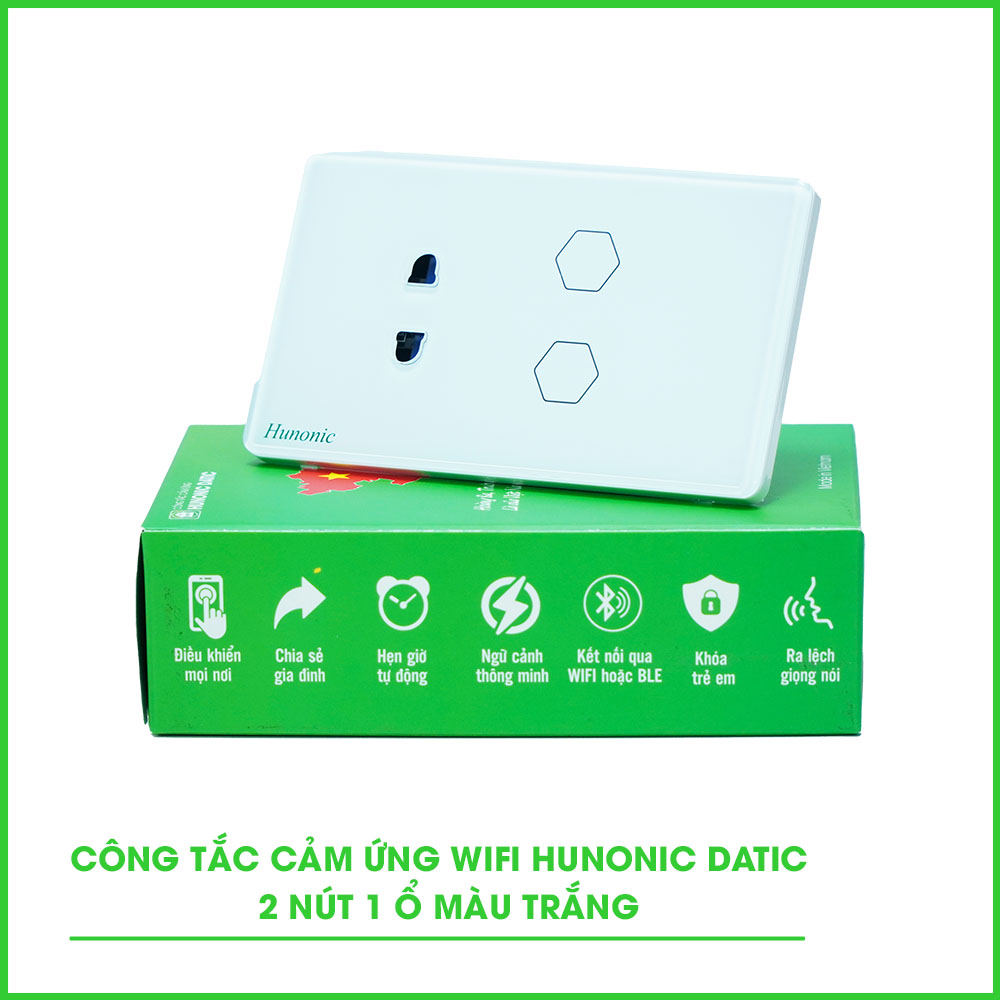 Công Tắc Cảm Ứng Wifi 2in1 Hunonic Datic Màu Trắng, Màu Đen