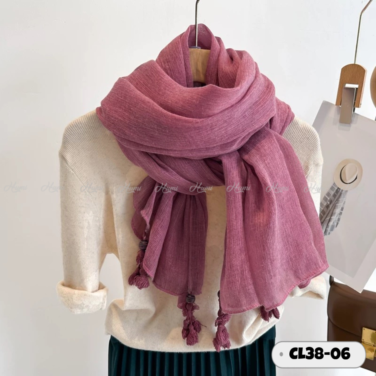 KHĂN CHOÀNG COTTON PHA LANH (CL38-06 Hồng Ruốc)