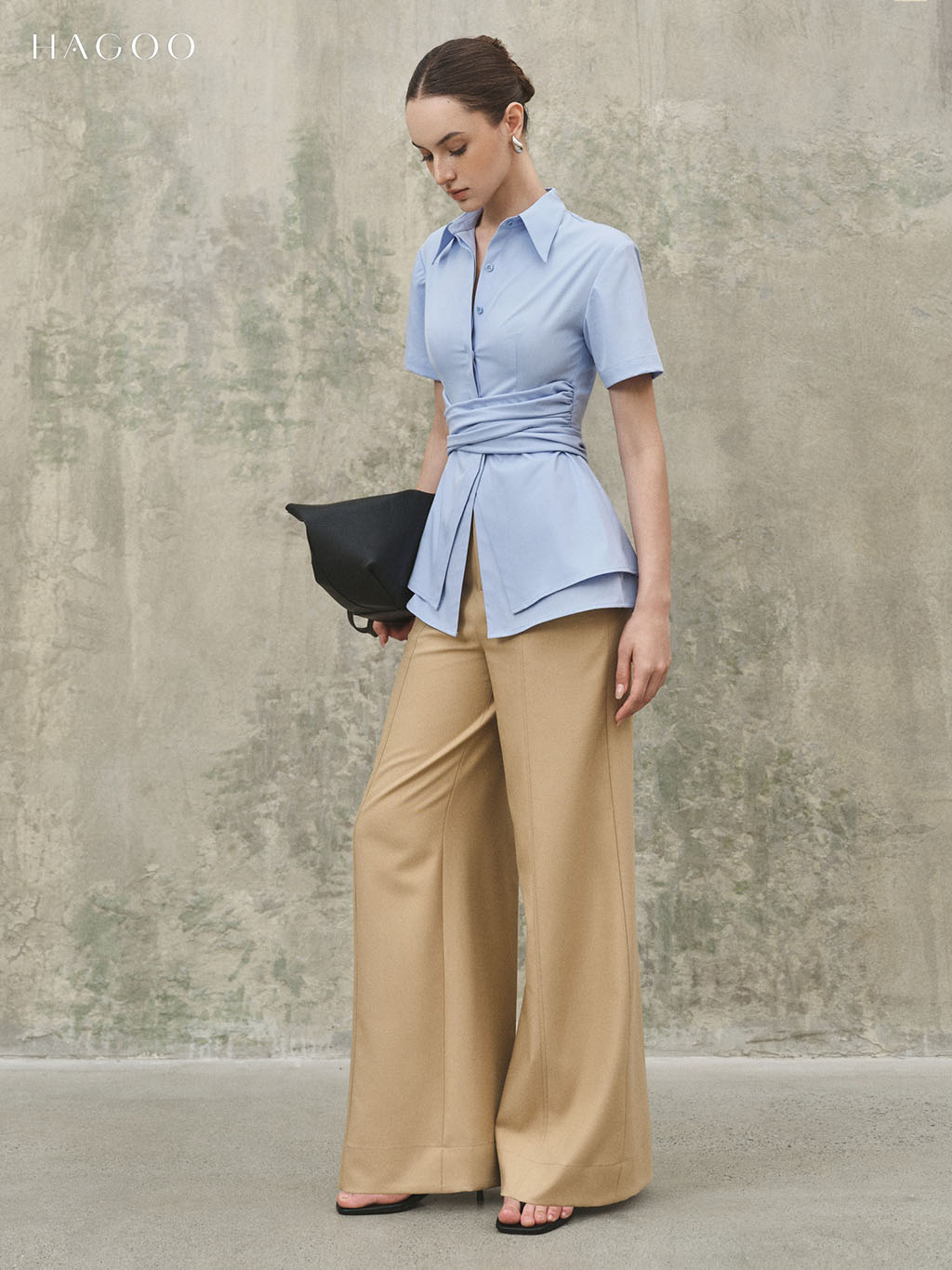 Quần suông đỉa liền thân phối đáp quần HAGOO