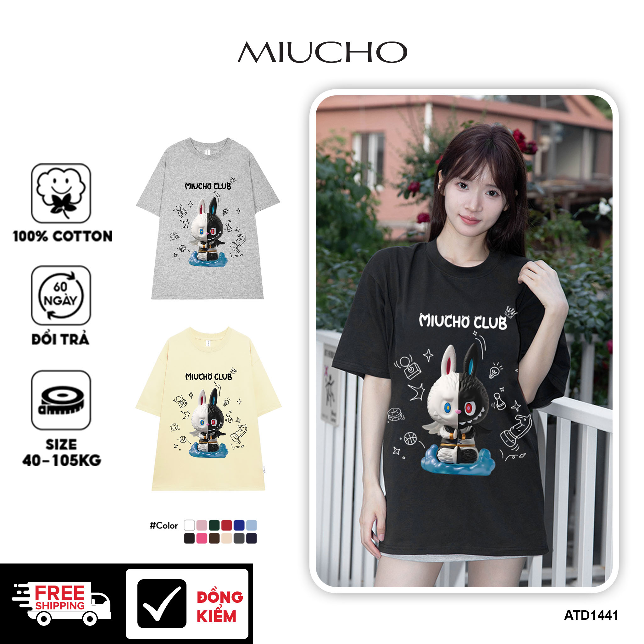 Áo phông labubu form rộng unisex ATD1441 Miucho tay ngắn cổ tròn in mix