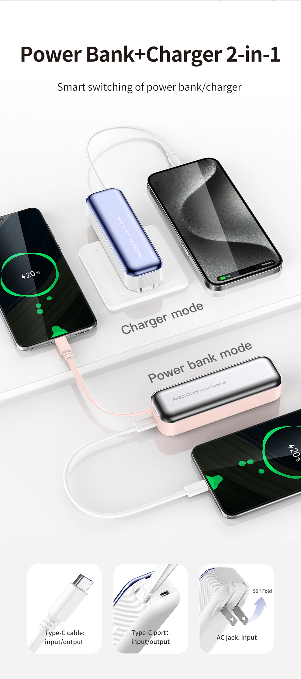 Sạc dự phòng Recci - RPB-A07-BLACK & PINK & WHITE_thumbnail_4