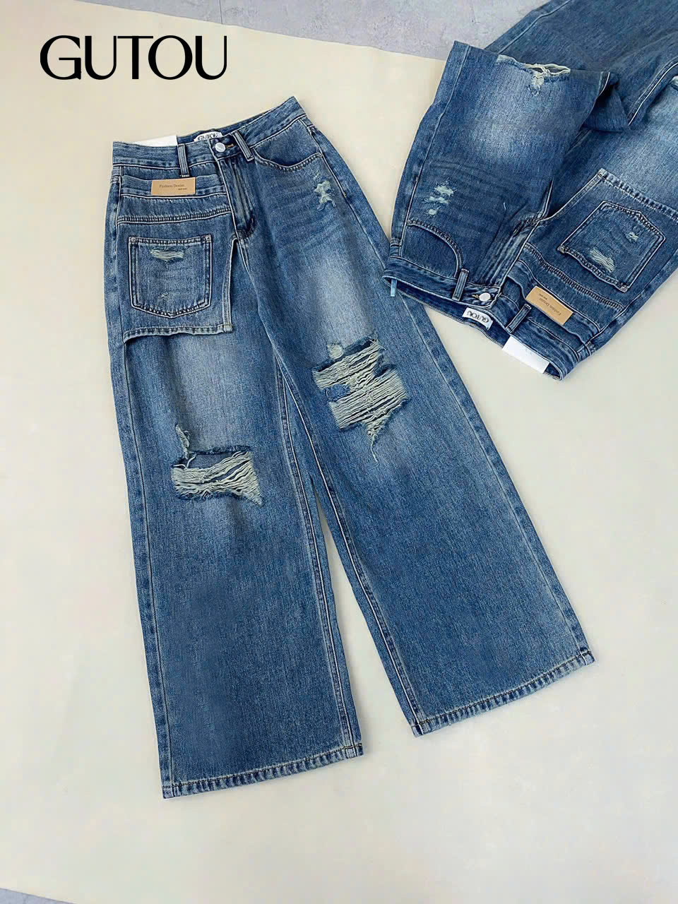 [ GUTOU ] Quần Jean Suông Rách Gối Rebel Denim_thumbnail_4