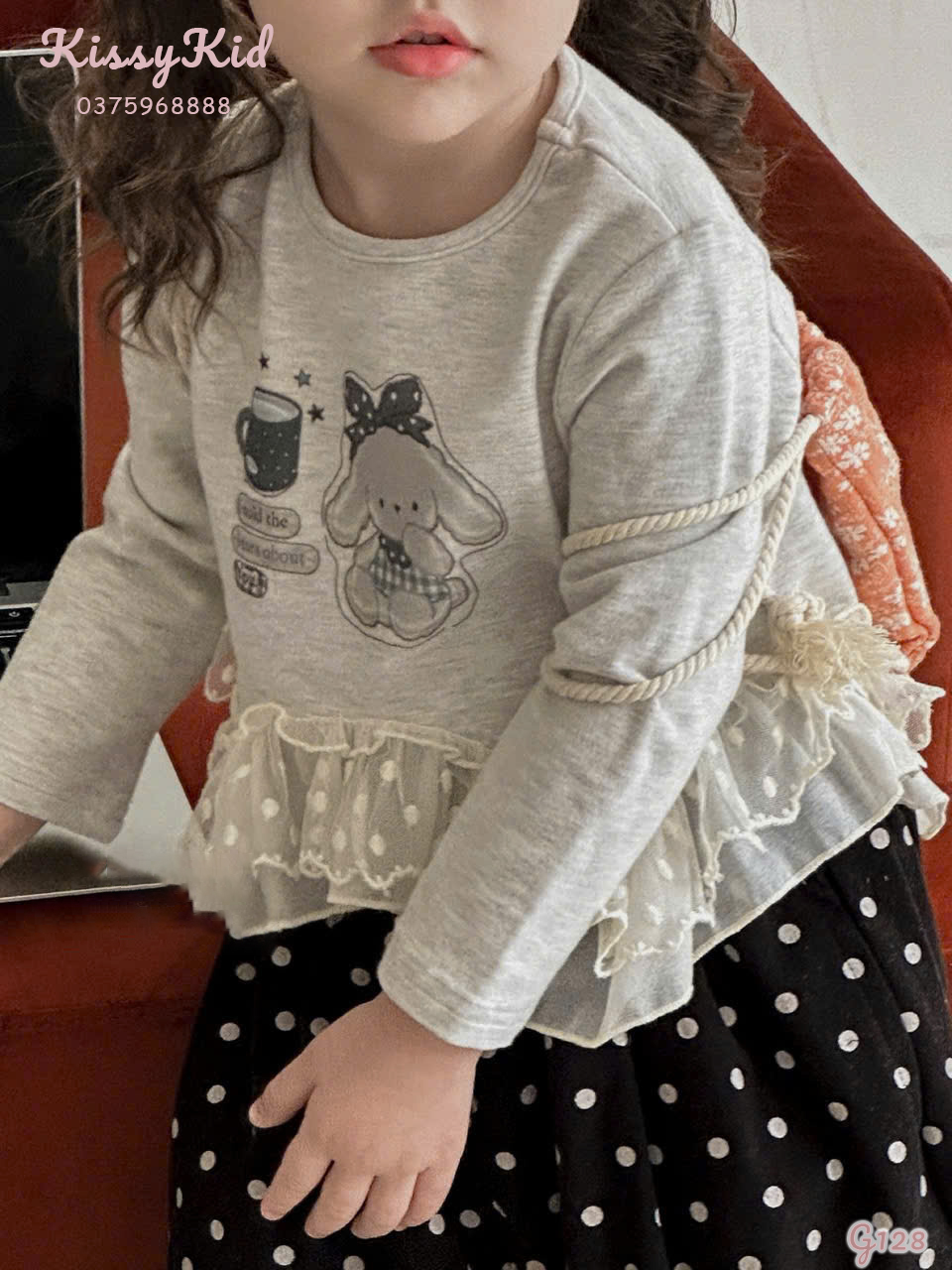 (G128) Áo thun mỏng màu xám viền ren hoạ tiết Melody Hey Mingxing_thumbnail_0