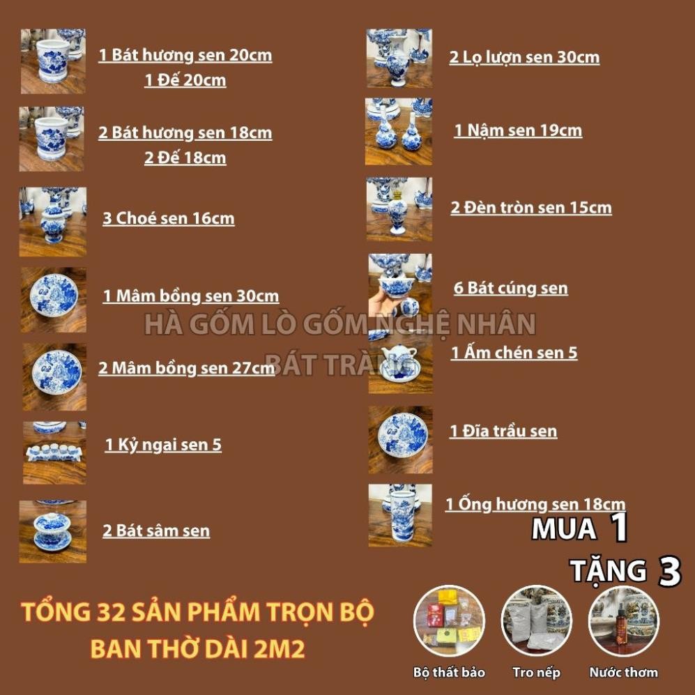 HG264 Đồ Thờ Cúng Bộ 32 món ban thờ 2M2 men trắng nghệ nhân Bát Tràng chế tác TẶNG Thất Bảo, Tro Nếp_thumbnail_1