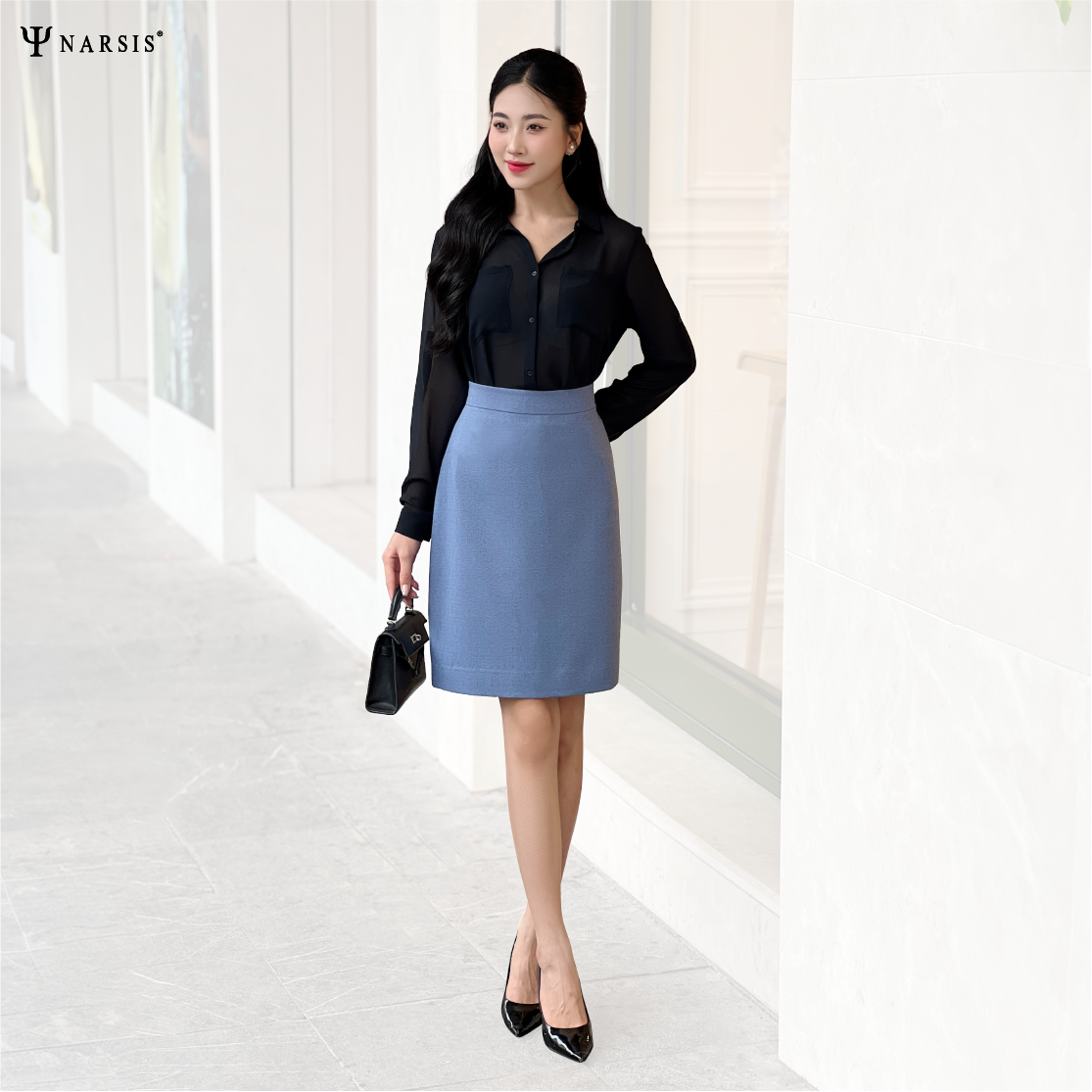 ÁO SƠ MI VOAN ĐEN NỮ L0002 NARSIS CHẤT LIỆU THOÁNG MÁT, DỄ CHỊU, THOẢI MÁI CẢ NGÀY, DỄ VẬN ĐỘNG_thumbnail_5