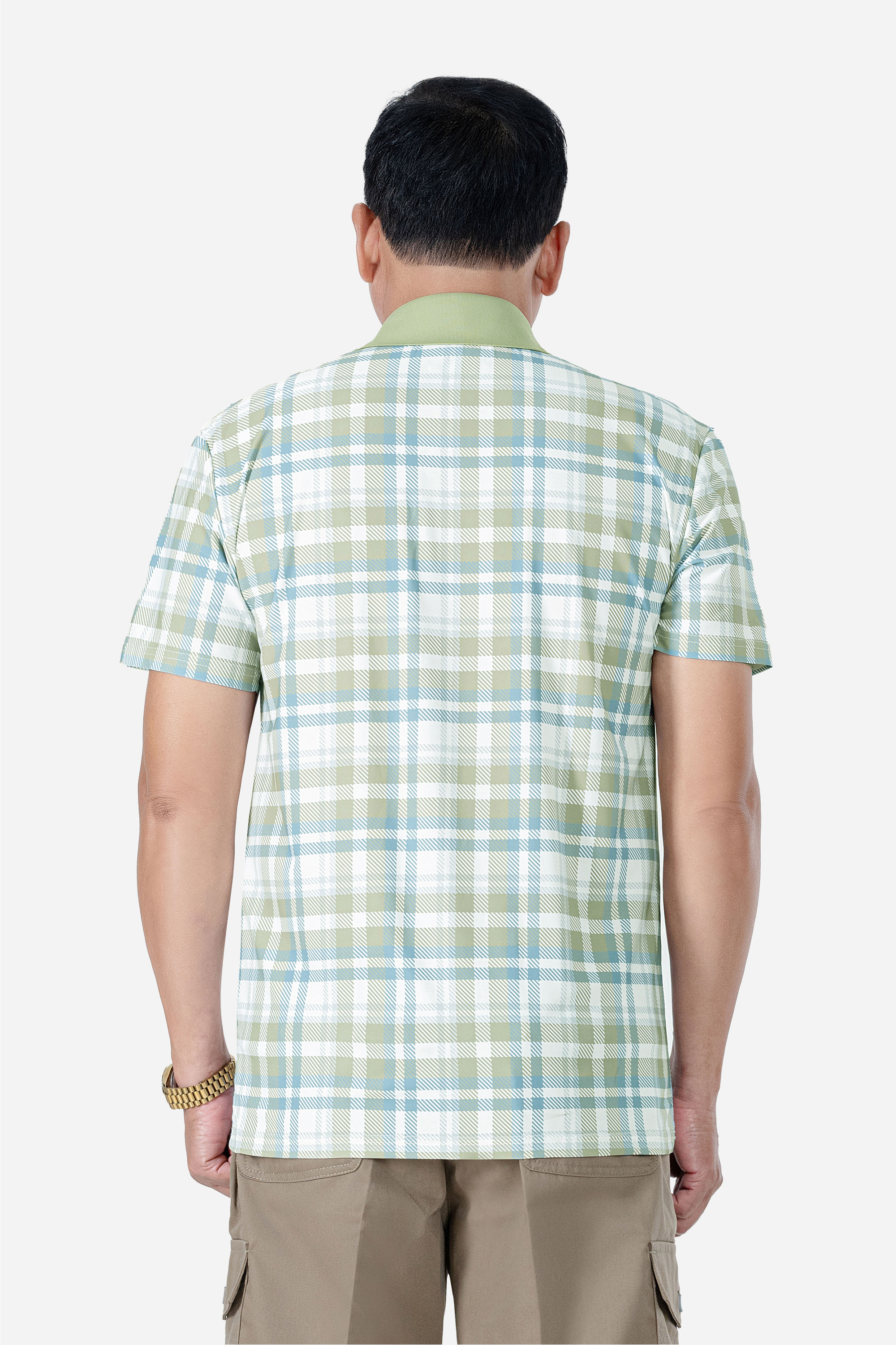 Áo Polo Kẻ Nam Trung Niên ANCHI Chất Liệu Cotton Mĩ Cao Cấp Phom Suông Vạt Ngang Màu Rêu Nhạt_thumbnail_3