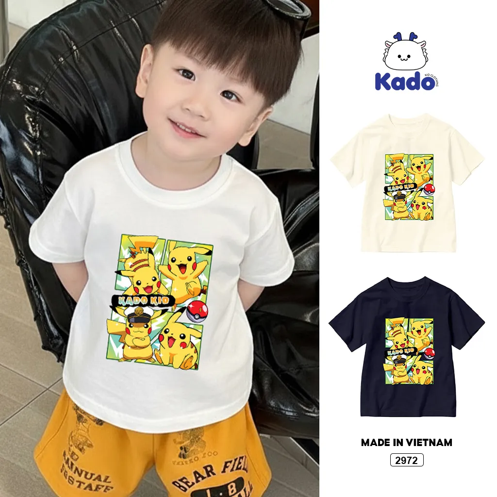 Áo thun bé trai bé gái hoạt hình Kado vải cotton thoáng mát tay ngắn cổ tròn in artwork 2972