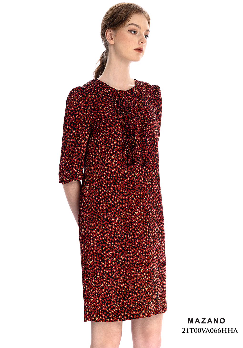 Đầm suông đỏ họa tiết bèo trang trí_thumbnail_2