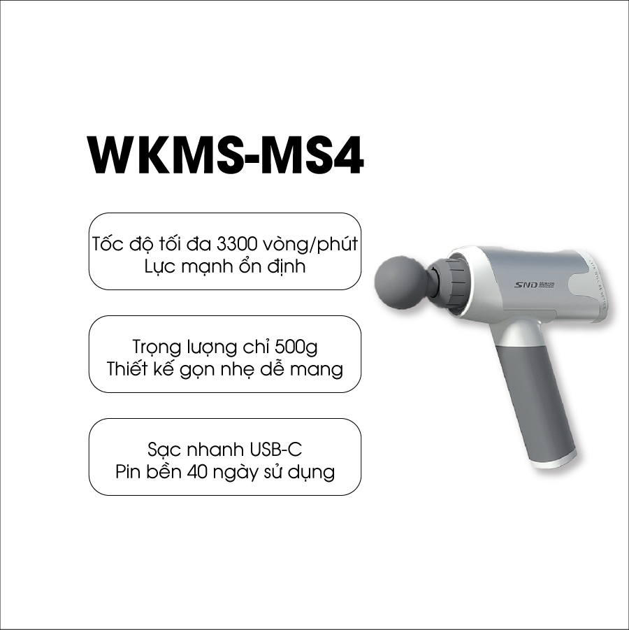 WKMS-MS4 - SÚNG MASSAGE THƯ GIÃN CƠ ĐA TỐC ĐỘ WINKI MS4