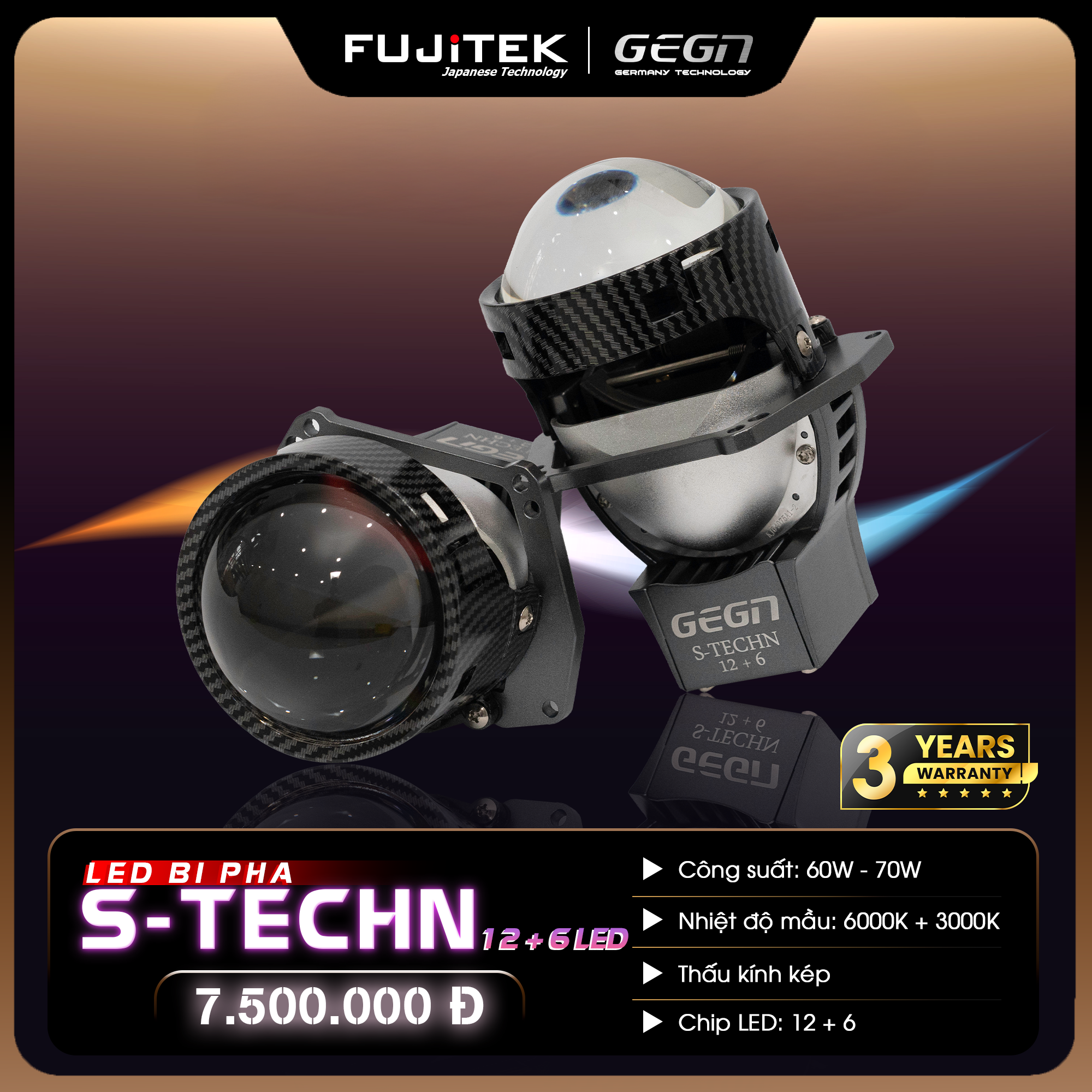 GEGN StechN Đèn bi led pha hiệu suất cao với 12+6 chip led_thumbnail_2