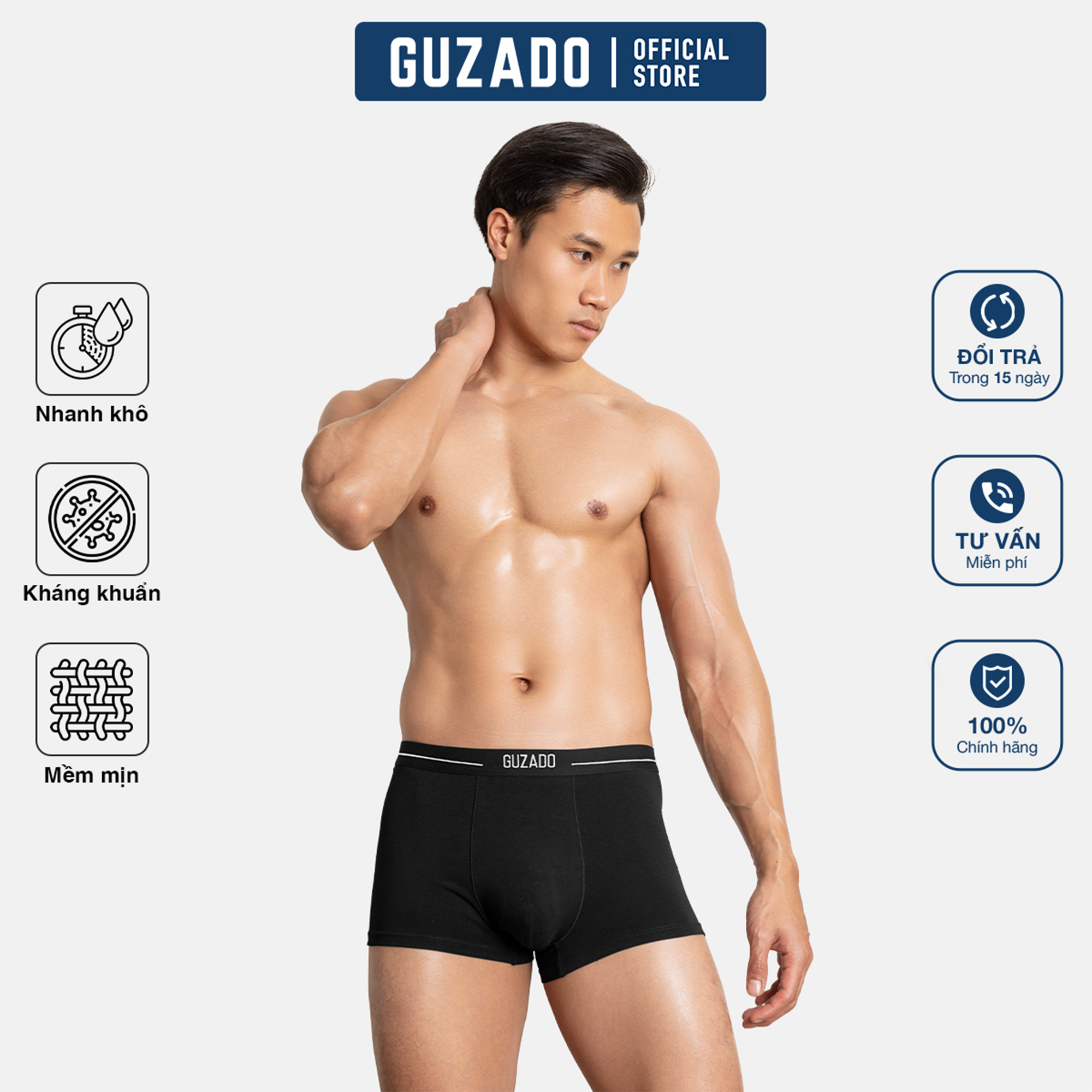 Quần Boxer Nam Guzado Cotton Bamboo Kháng Khuẩn Cực Tốt GBX03