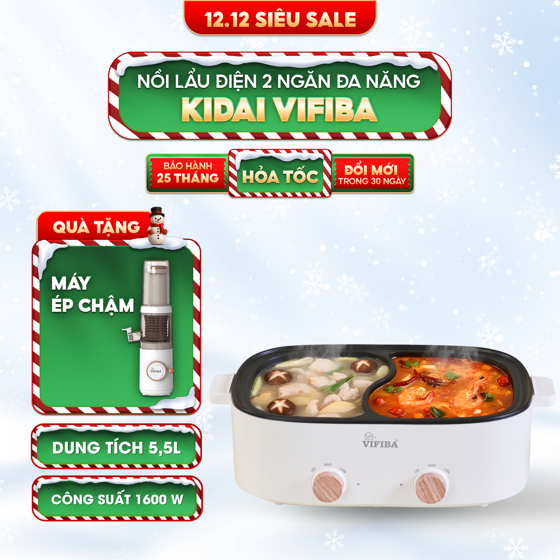 Nồi Lẩu 2 Ngăn Kidai Vifiba - Song Lẩu