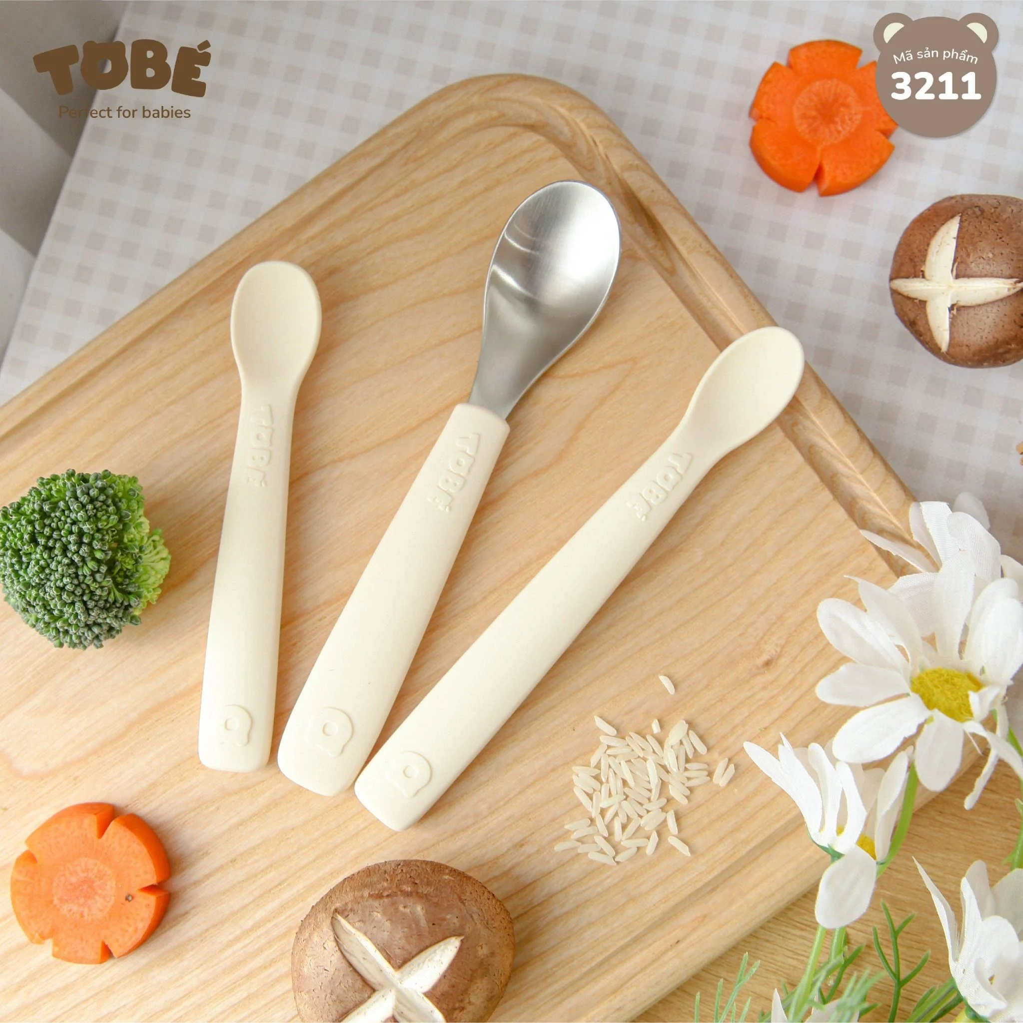 Bộ 3 thìa dĩa ăn dặm Eco Silicon (Pink, Milk White)