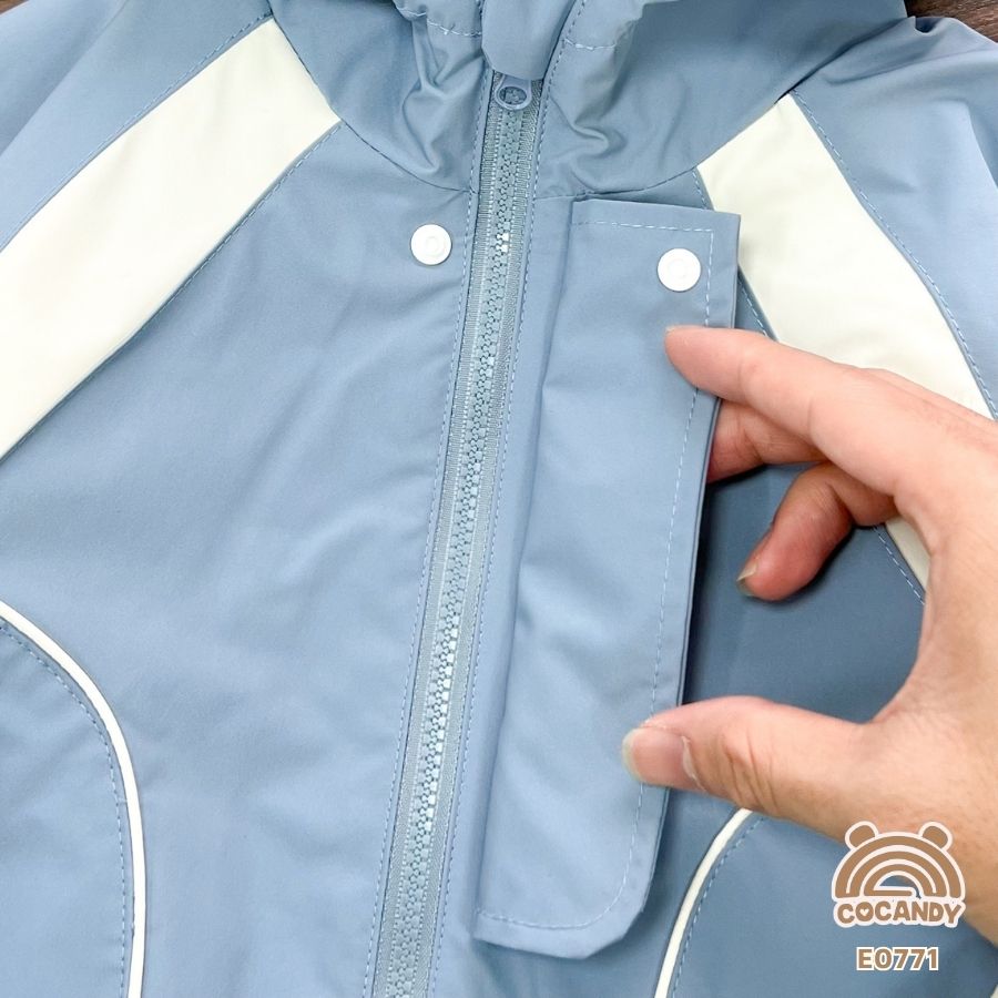 Áo khoác gió XANH DƯƠNG lót lông nẹp be 2 vai_thumbnail_3