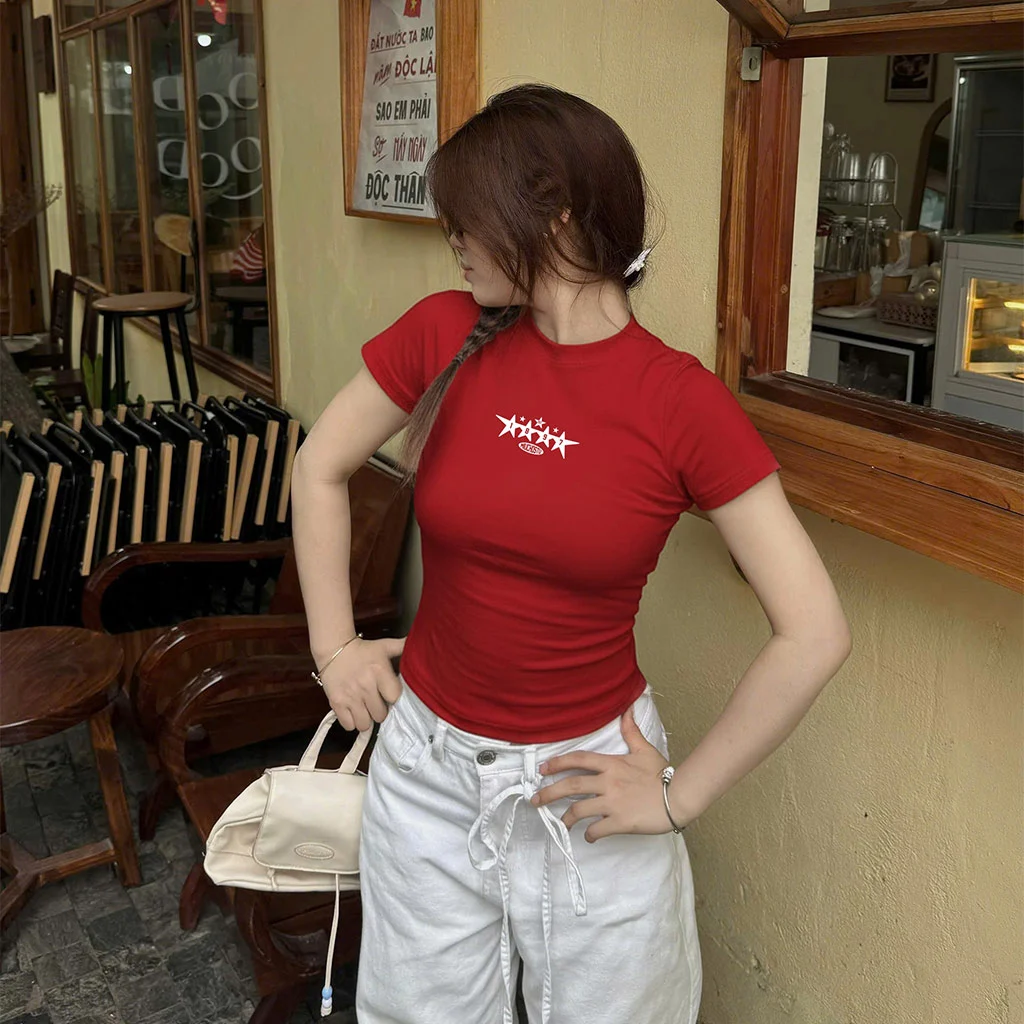 Áo baby tee nữ slim fit Beezy vải visco thoáng mát ôm body tay ngắn cổ tròn basic in mix_thumbnail_3