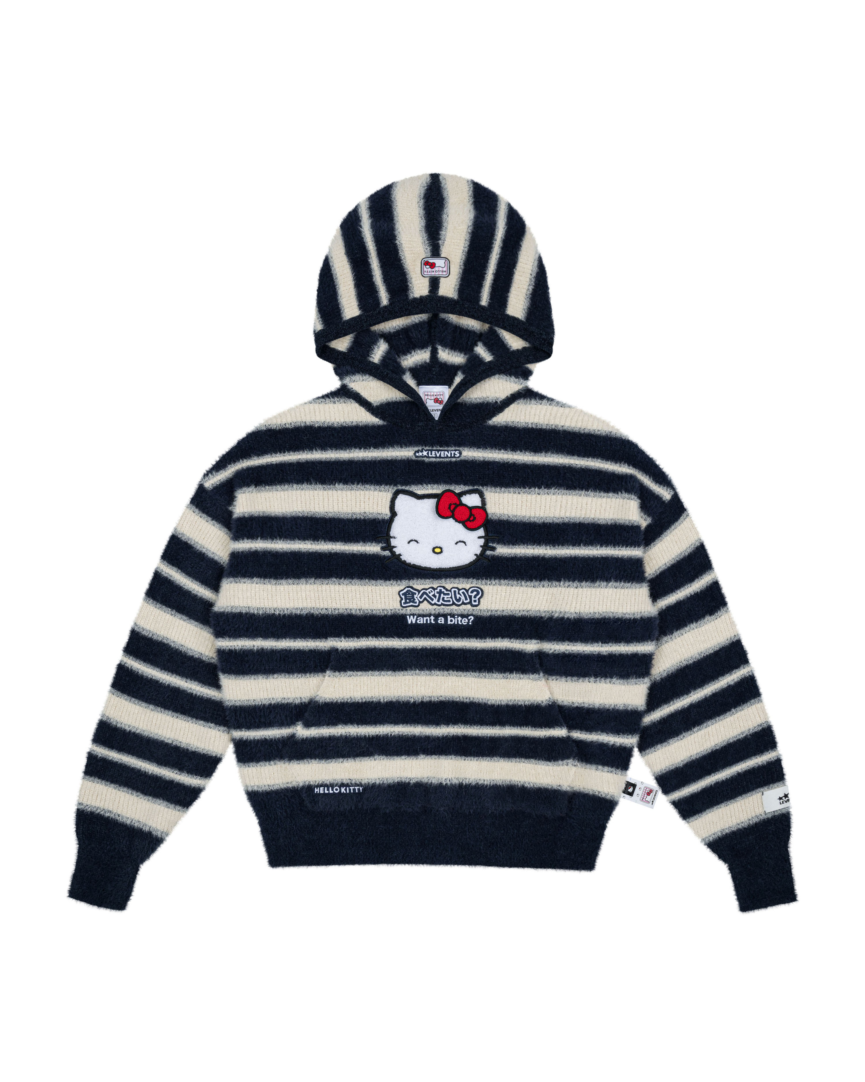 Levents® x Hello Kitty | Striped Fur Knit Boxy Hoodie/ Navy