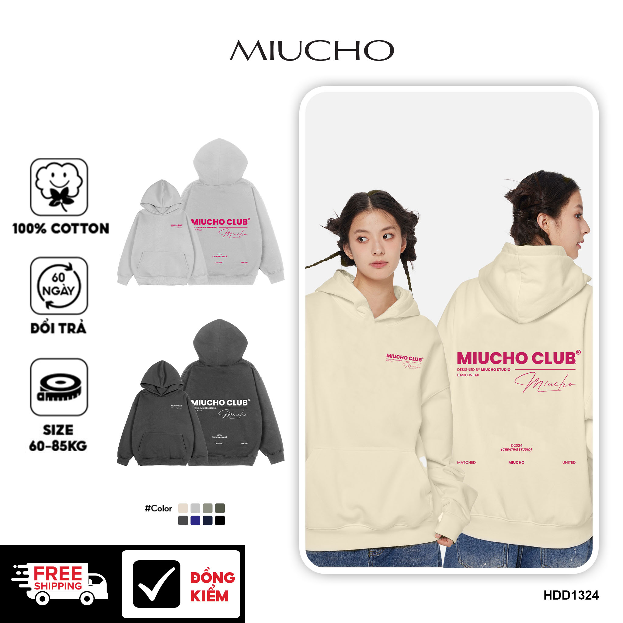 Áo hoodie unisex form rộng HDD1324 Miucho nỉ chân cua dày dặn in basic_thumbnail_0