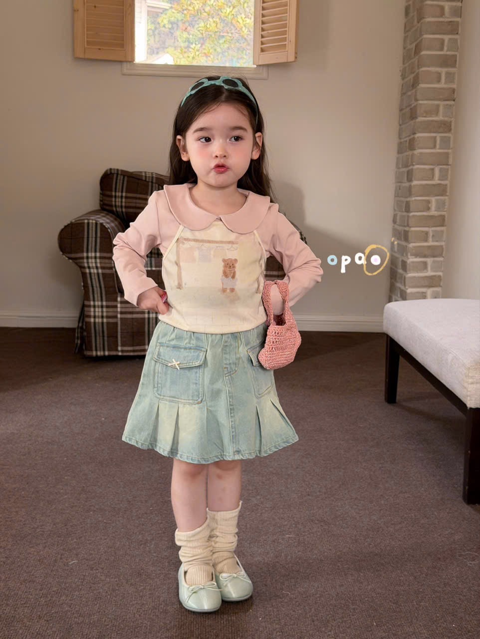 (E117) Chân váy bò xếp ly hãng Opao