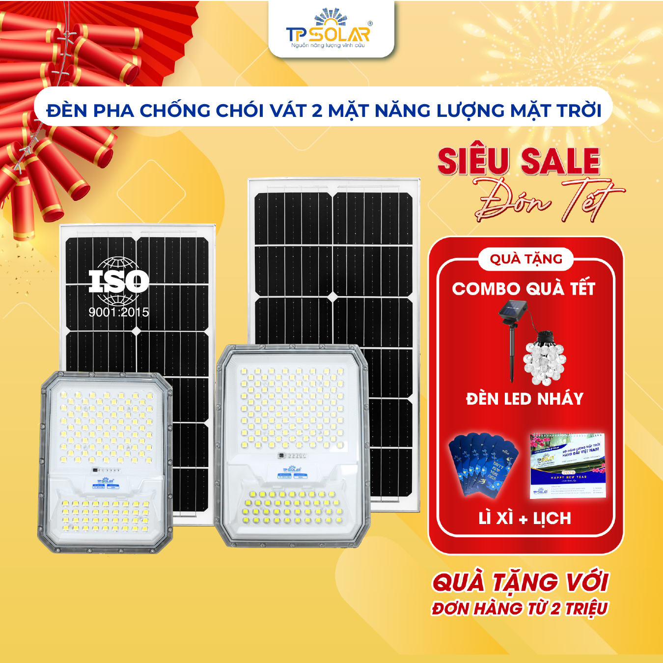 Đèn pha chống chói vát 2 mặt năng lượng mặt trời TP.DP12