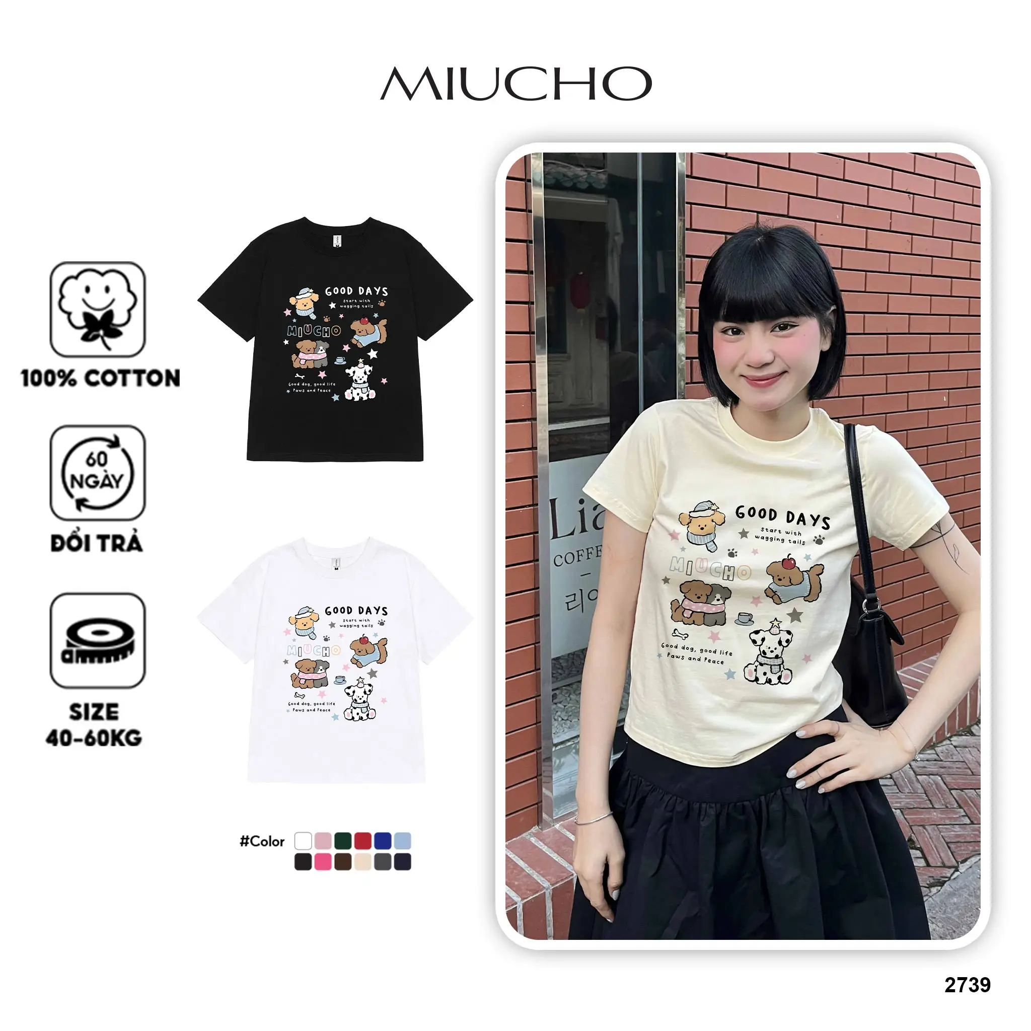 Áo baby tee nữ Miucho vải cotton 2 chiều dày dặn thoáng mát Good Days in mix nhiều màu 2739