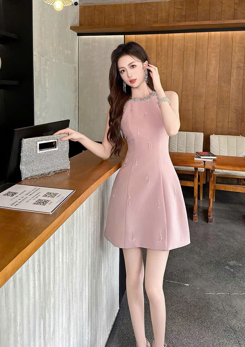 15370-Đầm A hồng sát nách viền hạt ( tuyết mưa)_thumbnail_2
