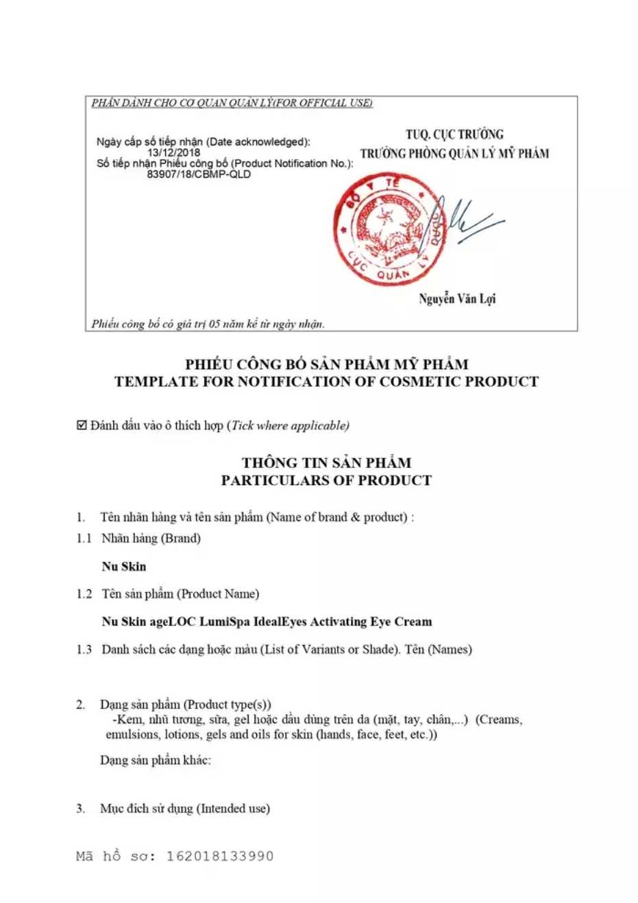 Kem chăm sóc da quanh vùng mắt Nu Skin ageLOC® LumiSpa® IdealEyes® Activating Eye Cream