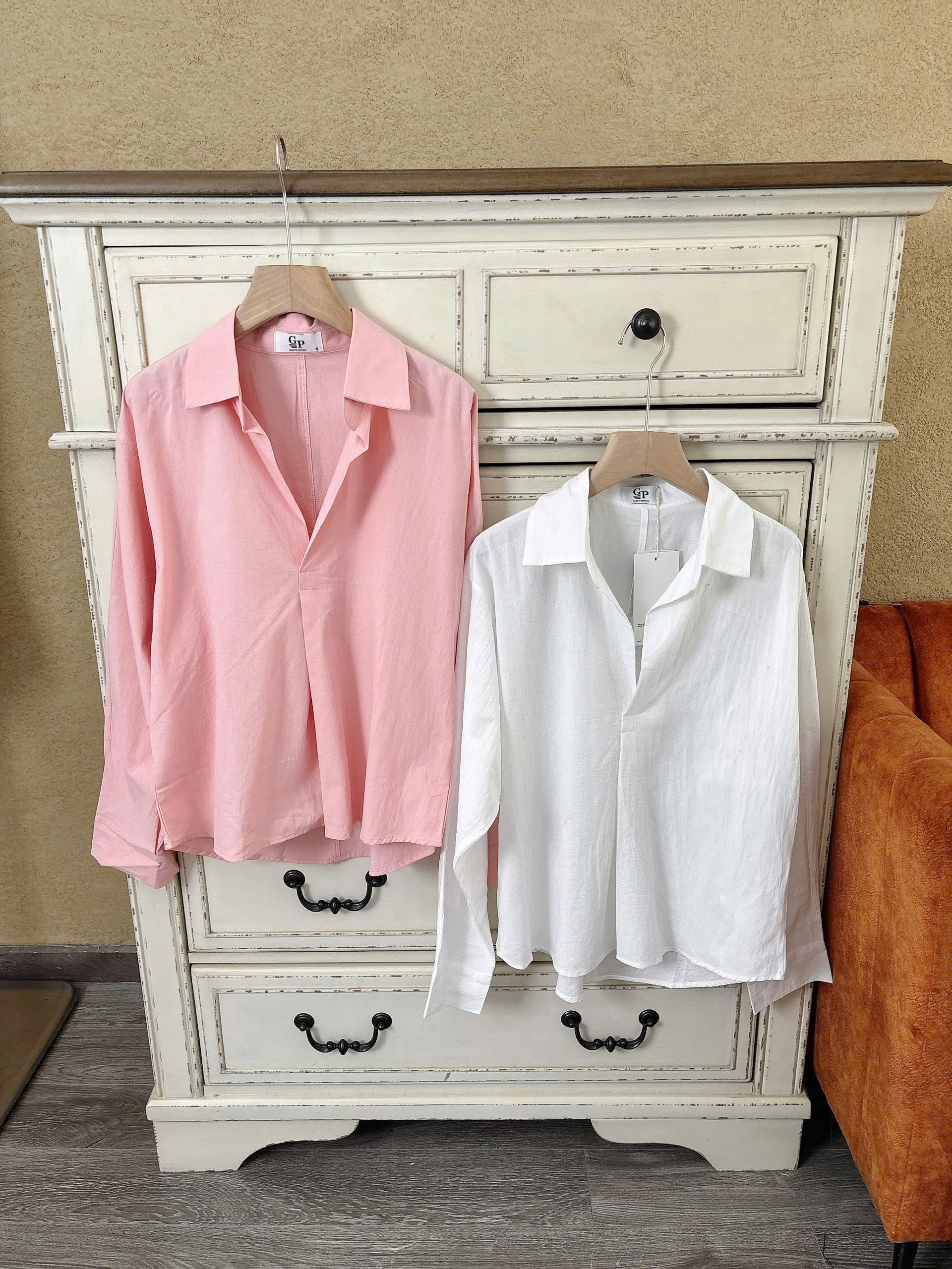 Áo somi tay dài phối kiểu ( HỒNG CAM )_thumbnail_1