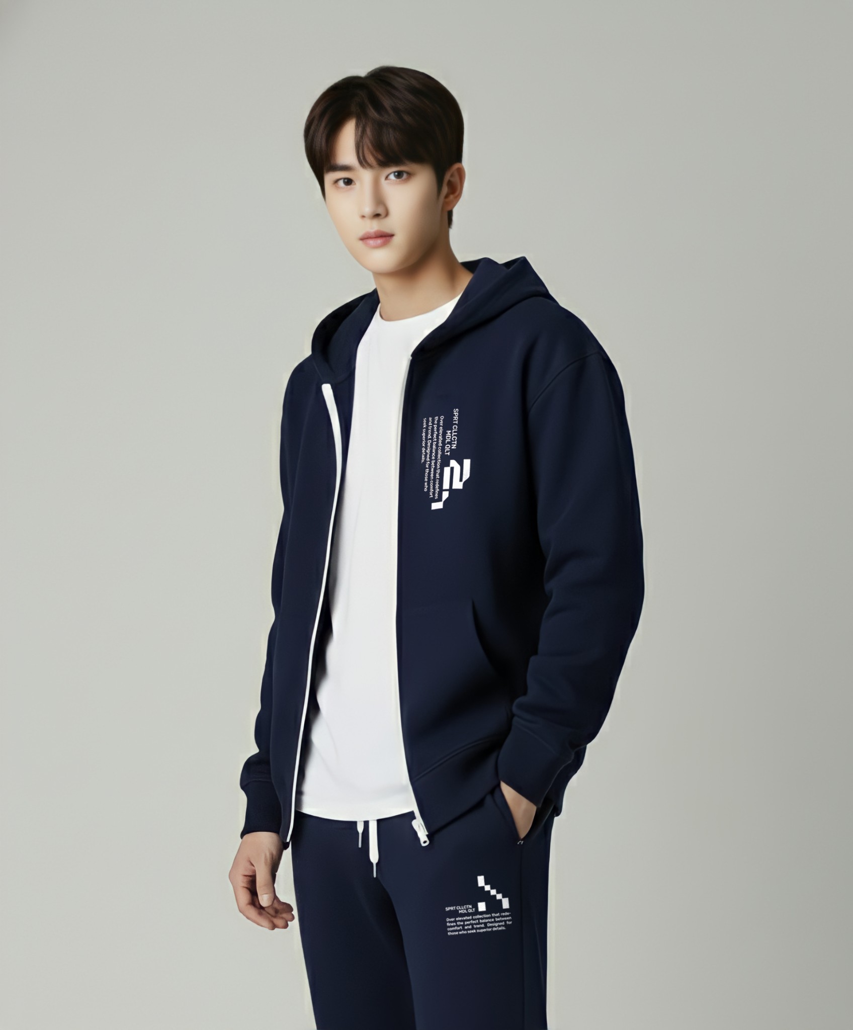 Áo khoác nỉ xanh navy in chữ trắng