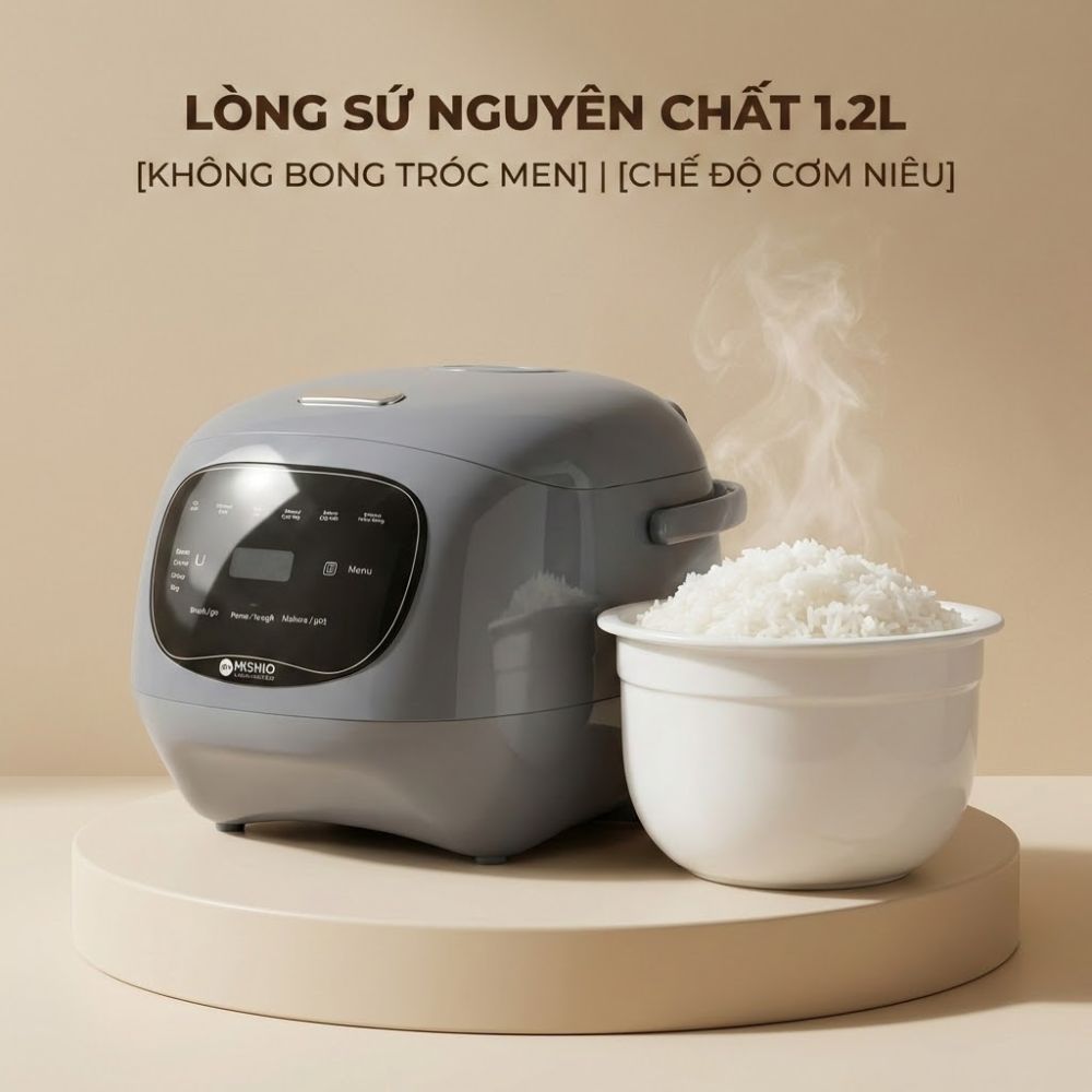 Nồi cơm điện lòng sứ dưỡng sinh 1.2L Mishio MK381