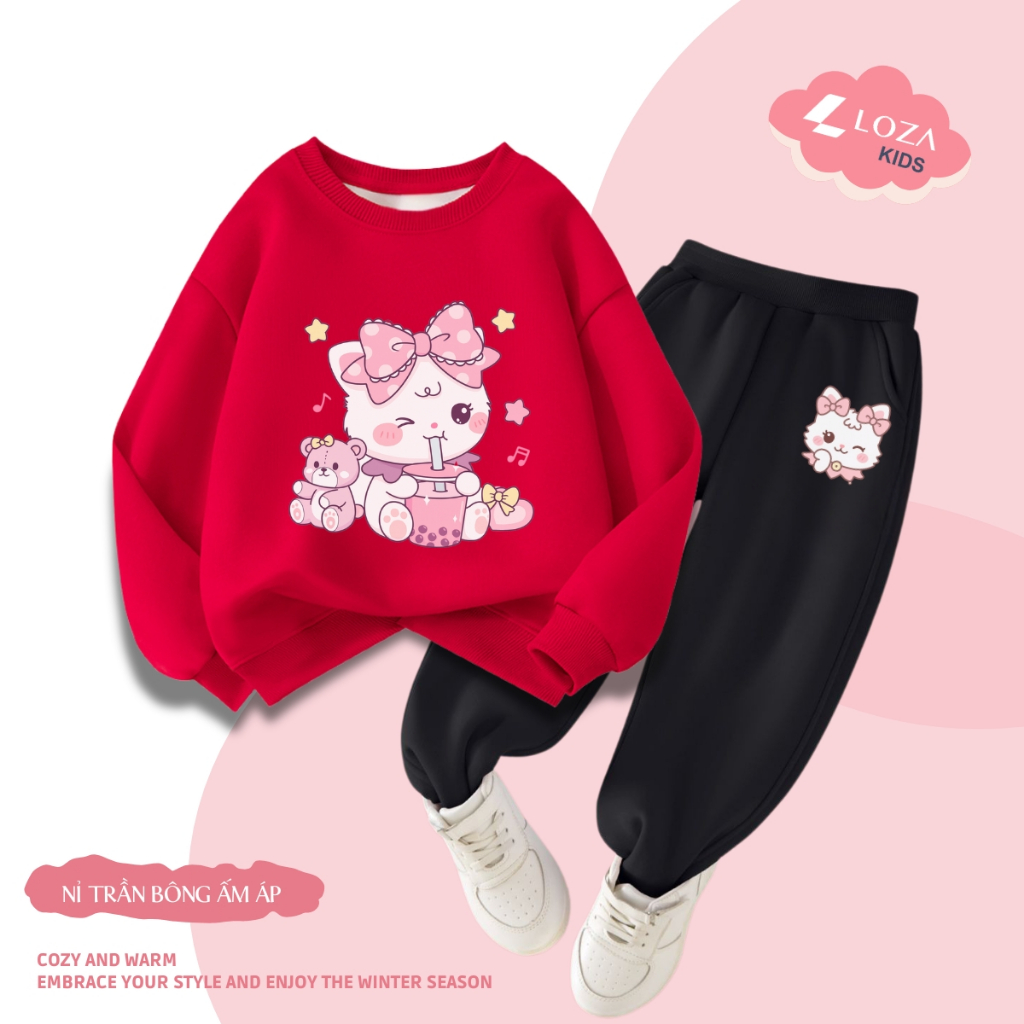 Set bộ nỉ bé gái in mèo cute - Loza Kids BI478_thumbnail_2