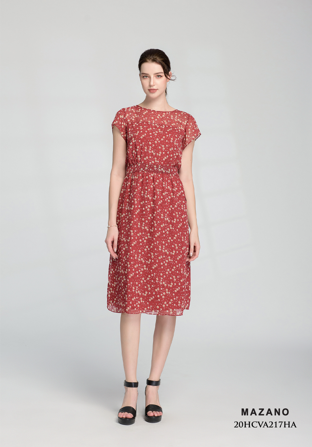 Đầm đen hoa nhí trắng bùng eo ngắn thắt đai sau_thumbnail_2