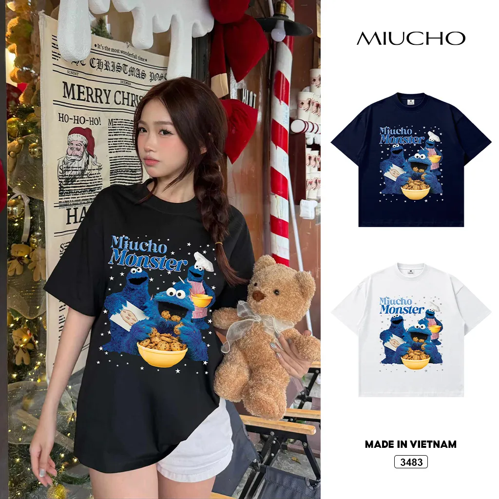 Áo thun boxy hoạt hình Miucho Monster tôn dáng chuẩn form 3483