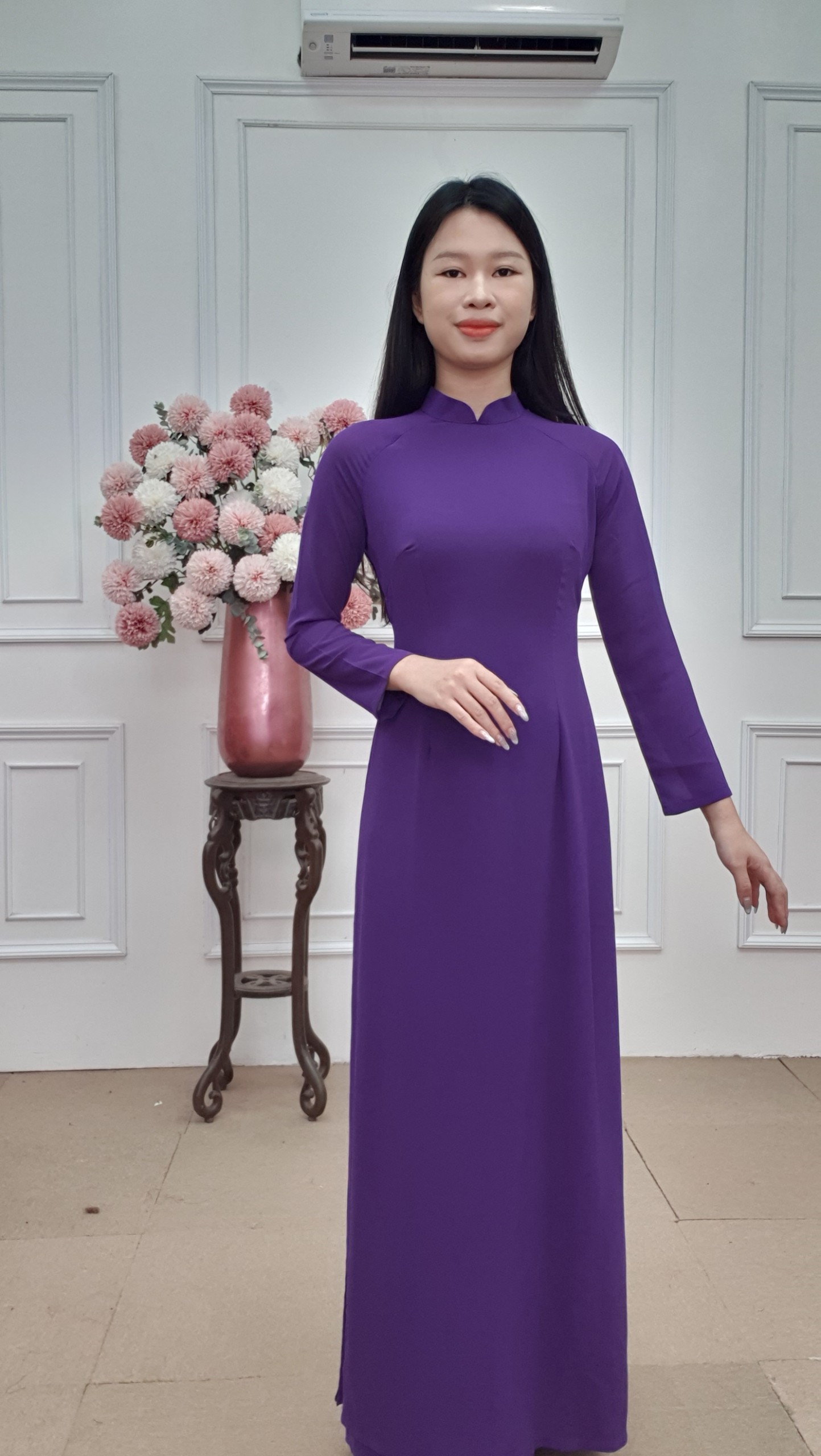A805 bộ áo dài chiffon tím Huế cổ cao bốn tà + quần_thumbnail_3