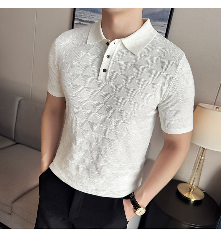 PA66 – Áo polo dệt kim lụa đá jacquard rỗng cổ trụ