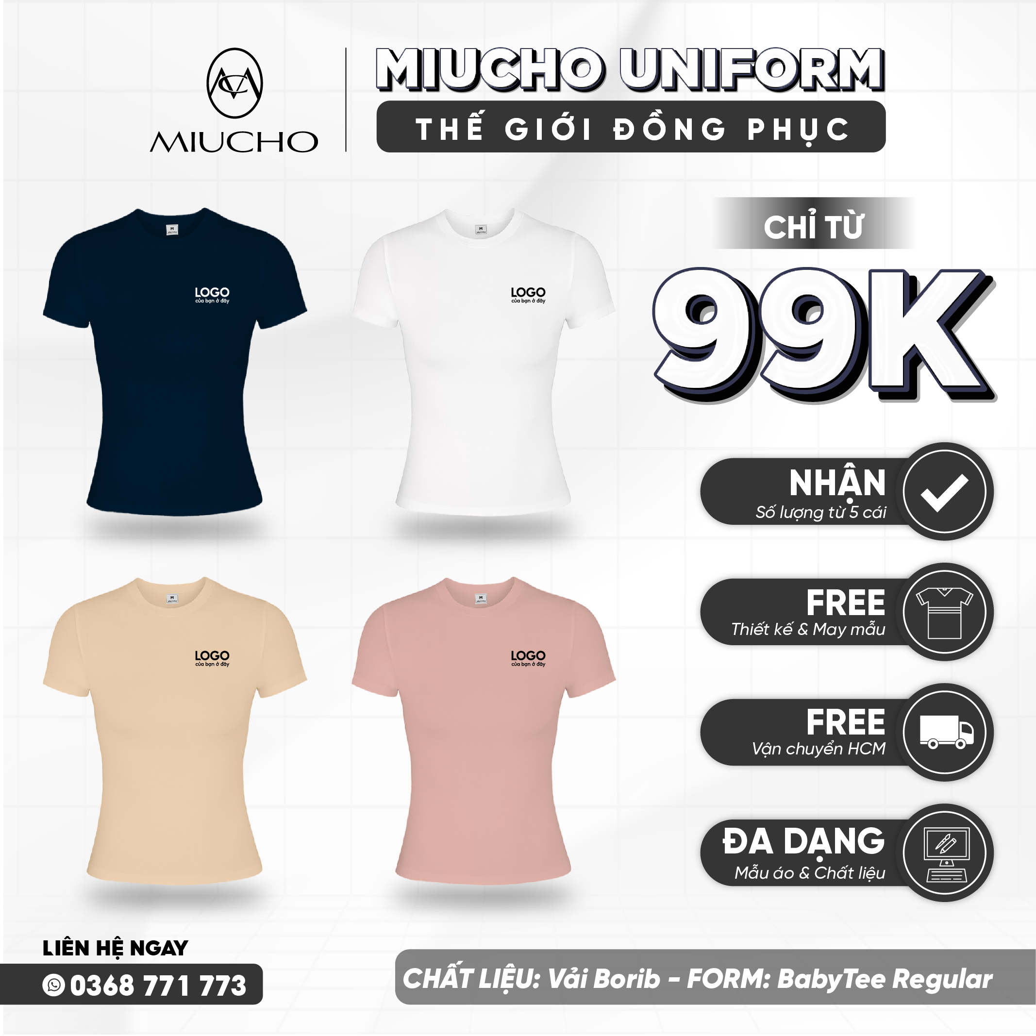 Áo baby tee trơn chất vải borip co giãn 4c AB00037 Miucho